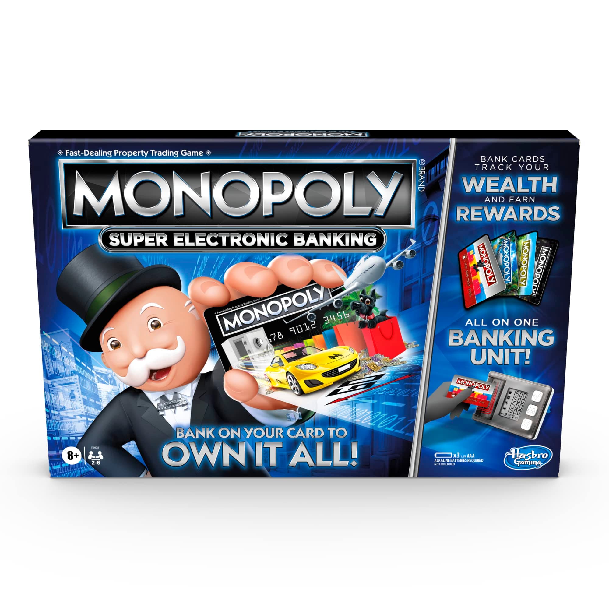 Monopoly Super Electronic Banking Board Game, Electronic Banking Unit, Choose Your Rewards, Cashless Gameplay Tap Technology, for Ages 8 and Up