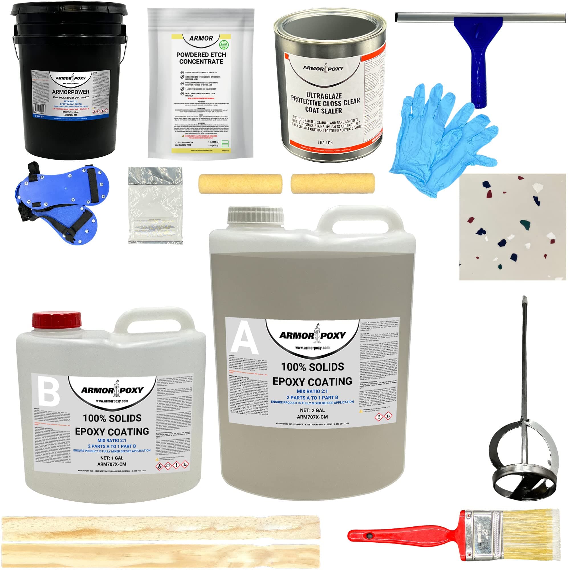 ArmorPoxy Garage Epoxy Floor Kit for Concrete - 14-Pc 2 Part, Industrial Grade Epoxy Floor Coating - 600 Sq Ft, Tan - for Garage, Basements, Workshops, Contractors, Automotive, Storage, Retail Shops