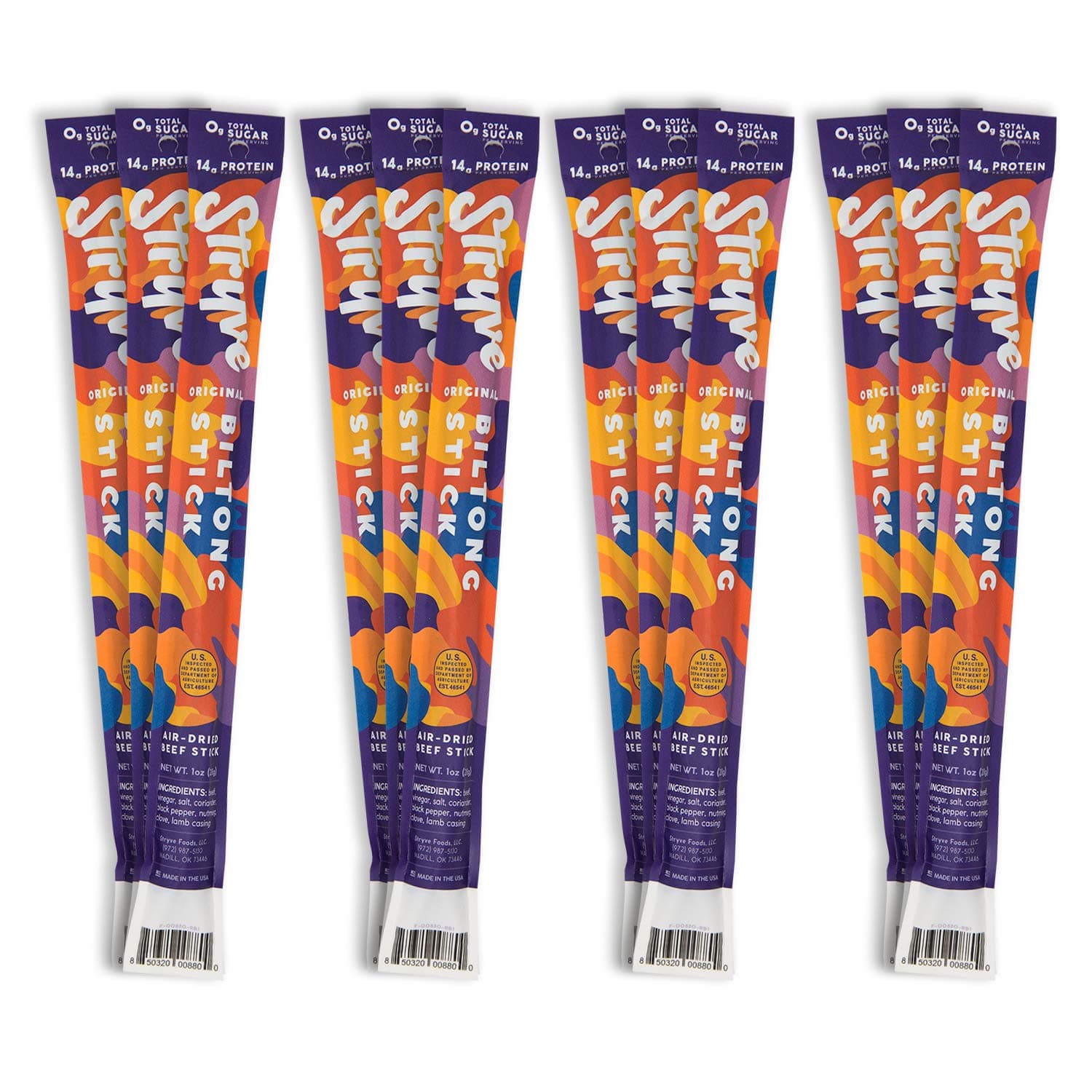 Stryve Protein Snacks Beef Sticks. 14g Protein, Sugar Free, No Carbs, Gluten Free, No Nitrates, No MSG, No Preservatives. Keto and Paleo Friendly. Original, 12-Count