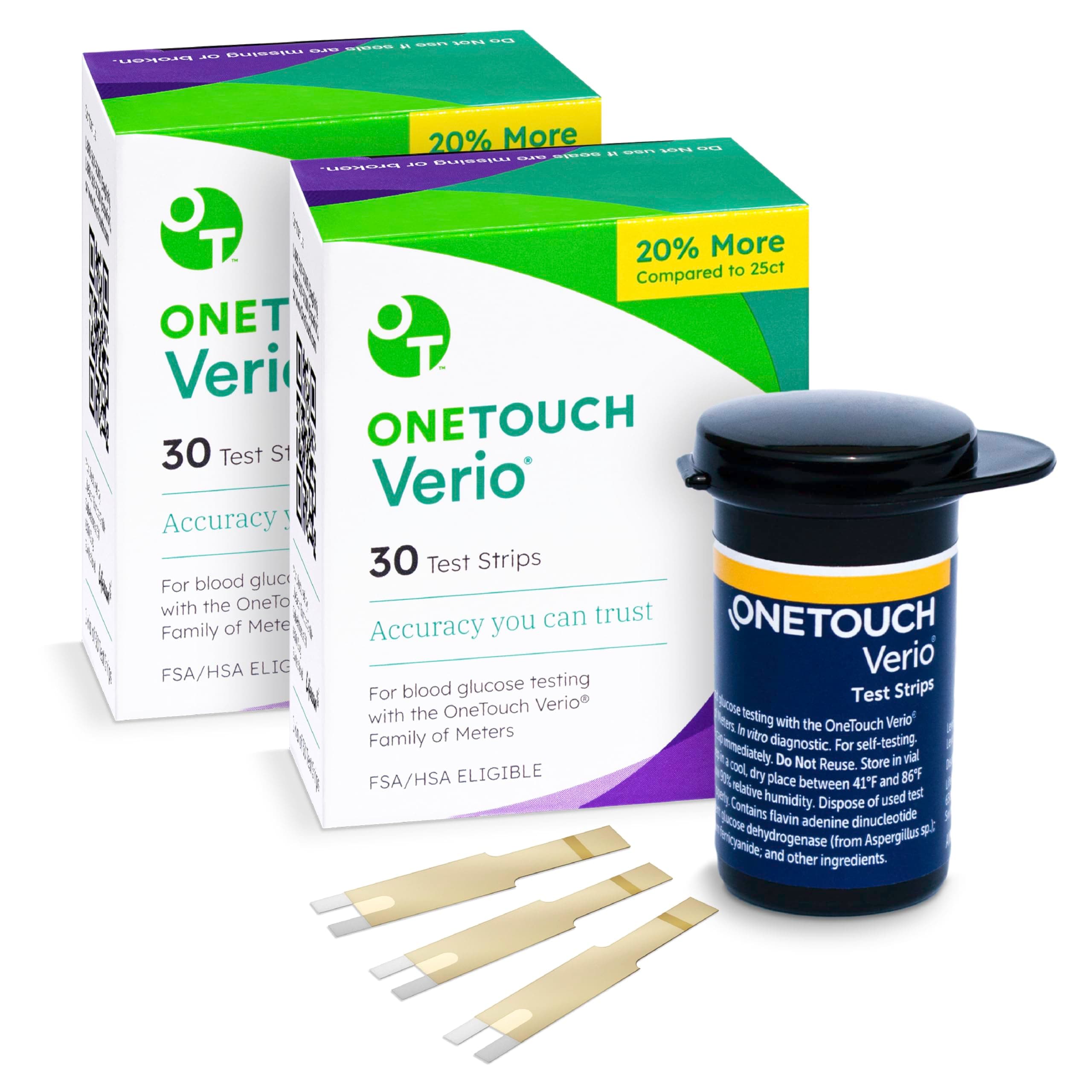 OneTouch Verio Test Strips - 60 Count - Diabetic Test Strips for Blood Glucose Meter & Daily Blood Sugar Levels - 30 Count/Pack (2 Pack)