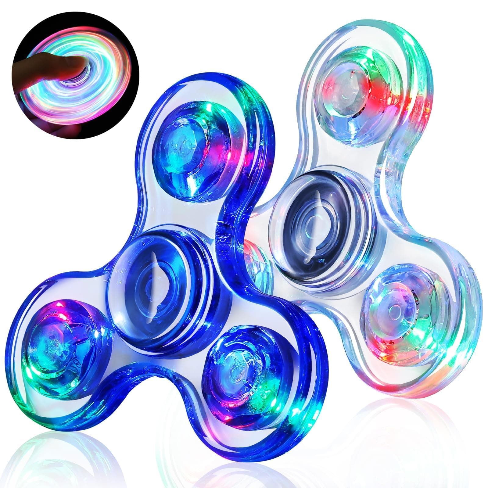 Gigilli Fidget Spinners for Kids 2 Pack, Light up Sensory Fidget Toys Adults Kid 4-8-12, Glow in The Dark ADHD Autism Toys 5-7 Boys Girls, LED Classroom Prizes Easter Gifts for Kids Mini Fidgets