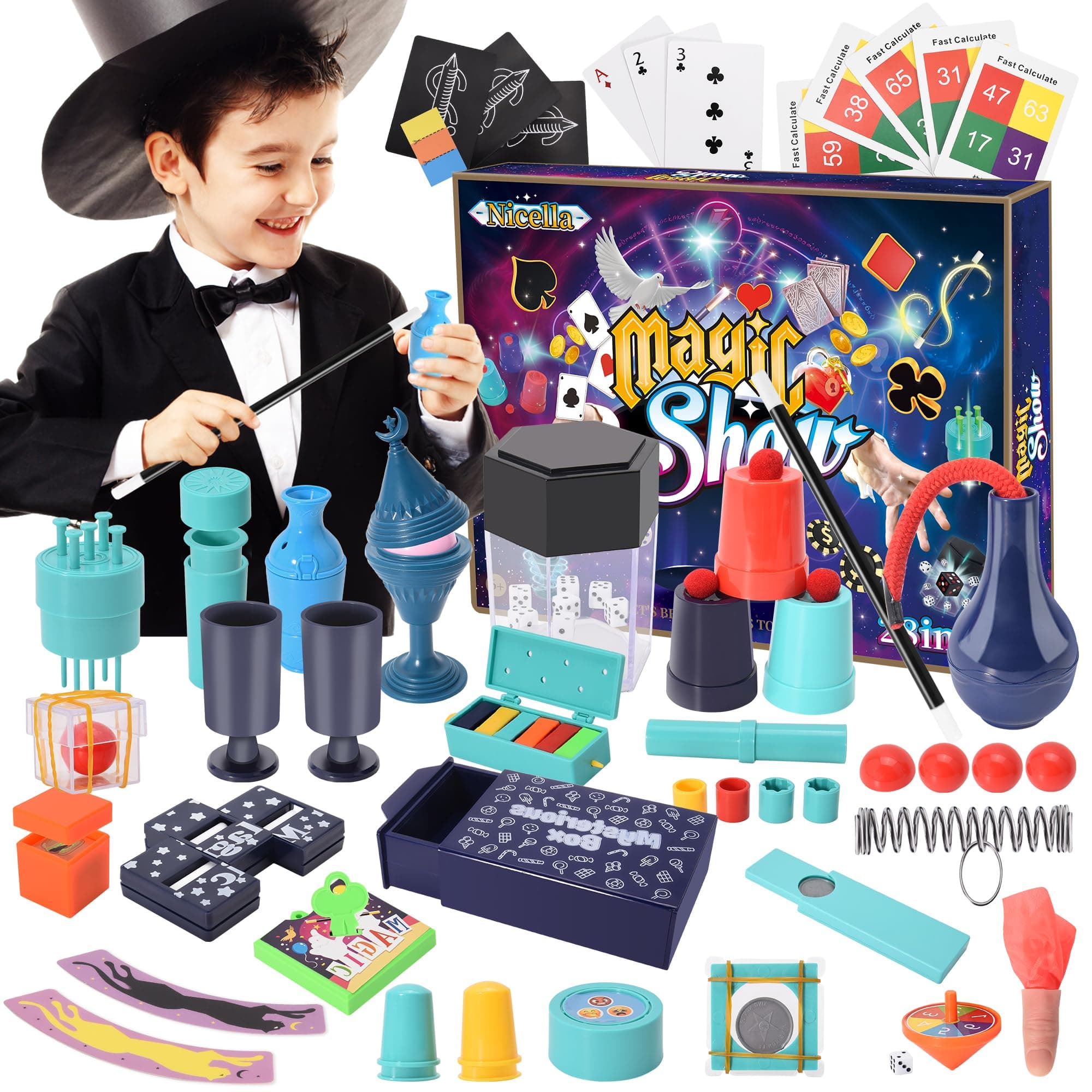 Magic Kit - 208+Magic Tricks for Kids Age 6-8, Magic Set with Manual and Video for Beginners and Kids, Christmas Halloween Birthday Gifts Toys for Ages 6 7 8 9 10 11 12 Years Old Boys Girls