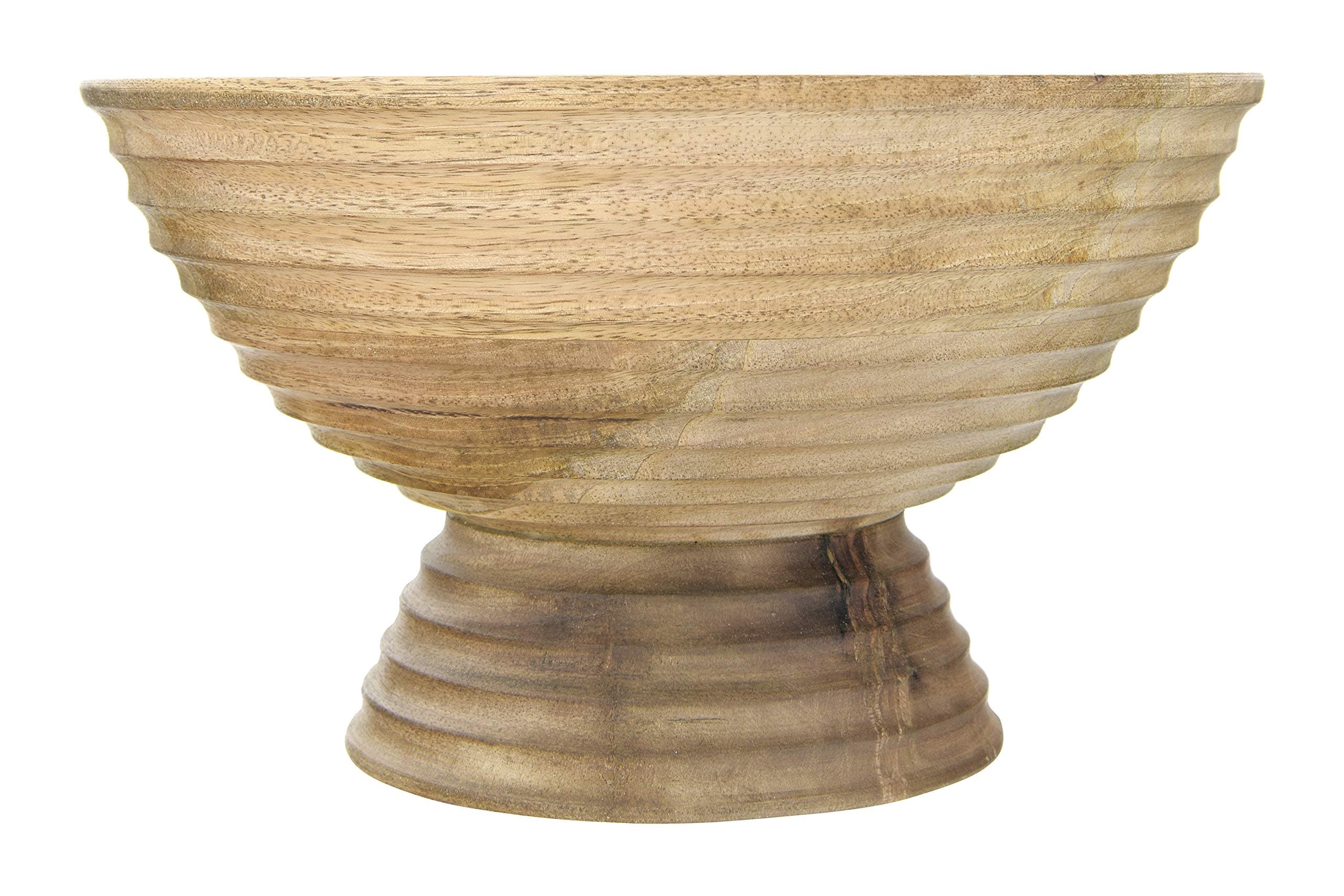 Ridged Mango Wood Footed Bowl, Brown