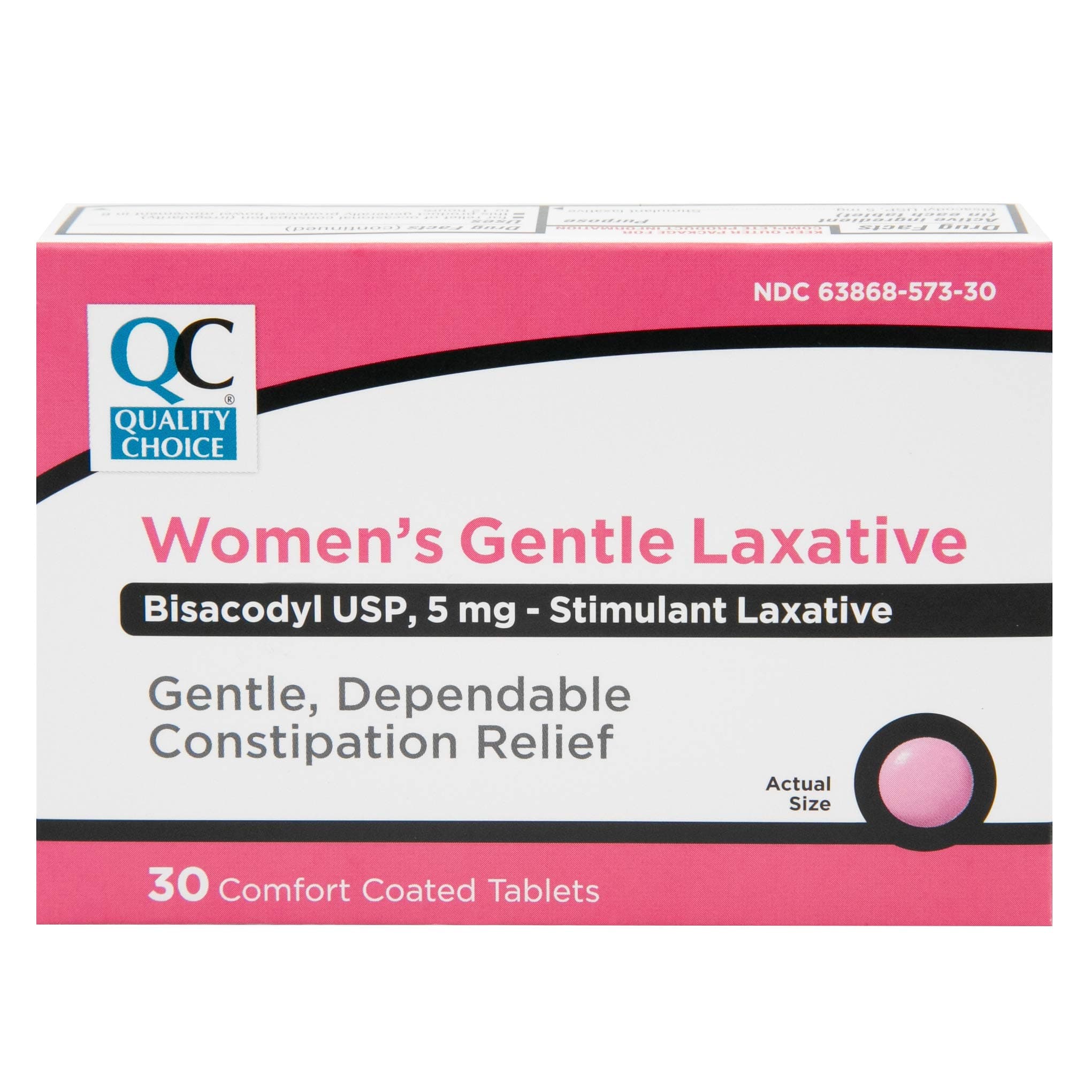 Enteric Coated Women's Laxative Bisacodyl 5mg. Tablets 30 Count, Boxes (Pack of 6)