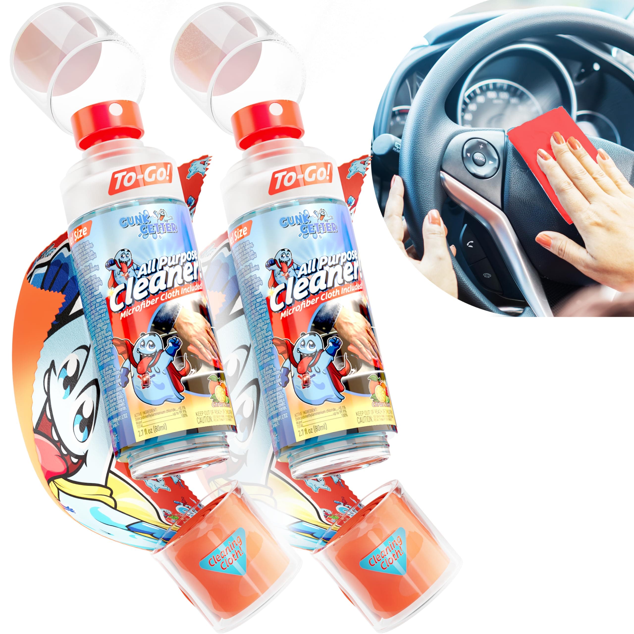 Travel Spray Bottle With Microfiber Cap - All Purpose Cleaner - Fresh (2 Pack)