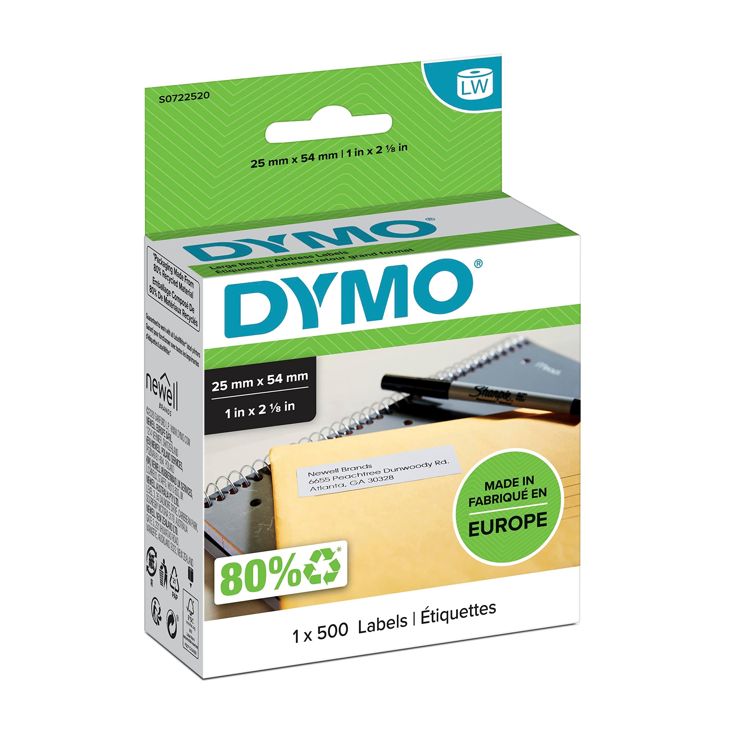 DYMO RETURN ADDRESS LABEL 54MMX25MM 500 LABELS WHITE