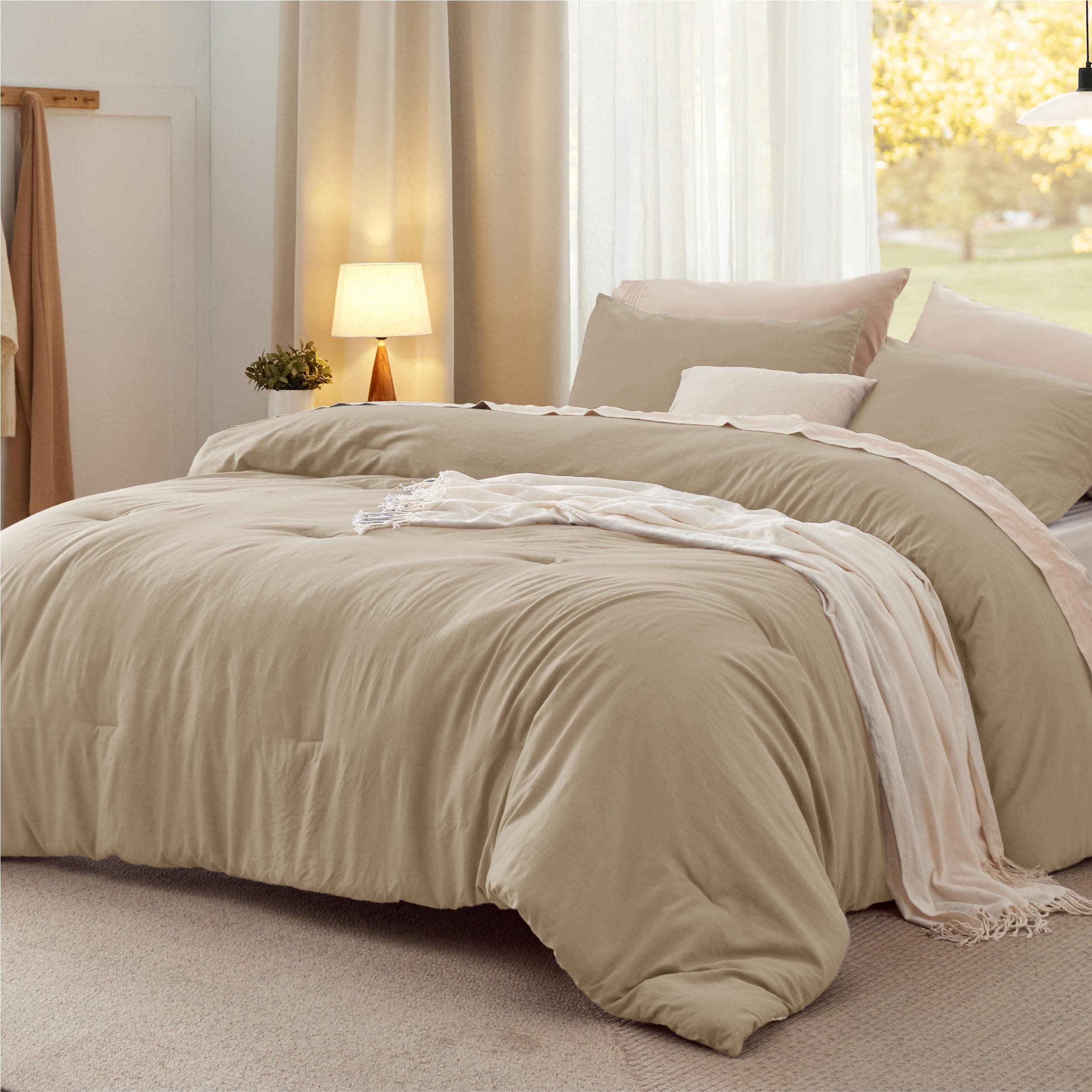 Bedsure King Comforter Set, Khaki Soft Prewashed Bedding for All Seasons, 3 Pieces GentleSoft™ Bed Set, 1 Lightweight Comforter (104"x90") and 2 Pillowcases (20"x36")