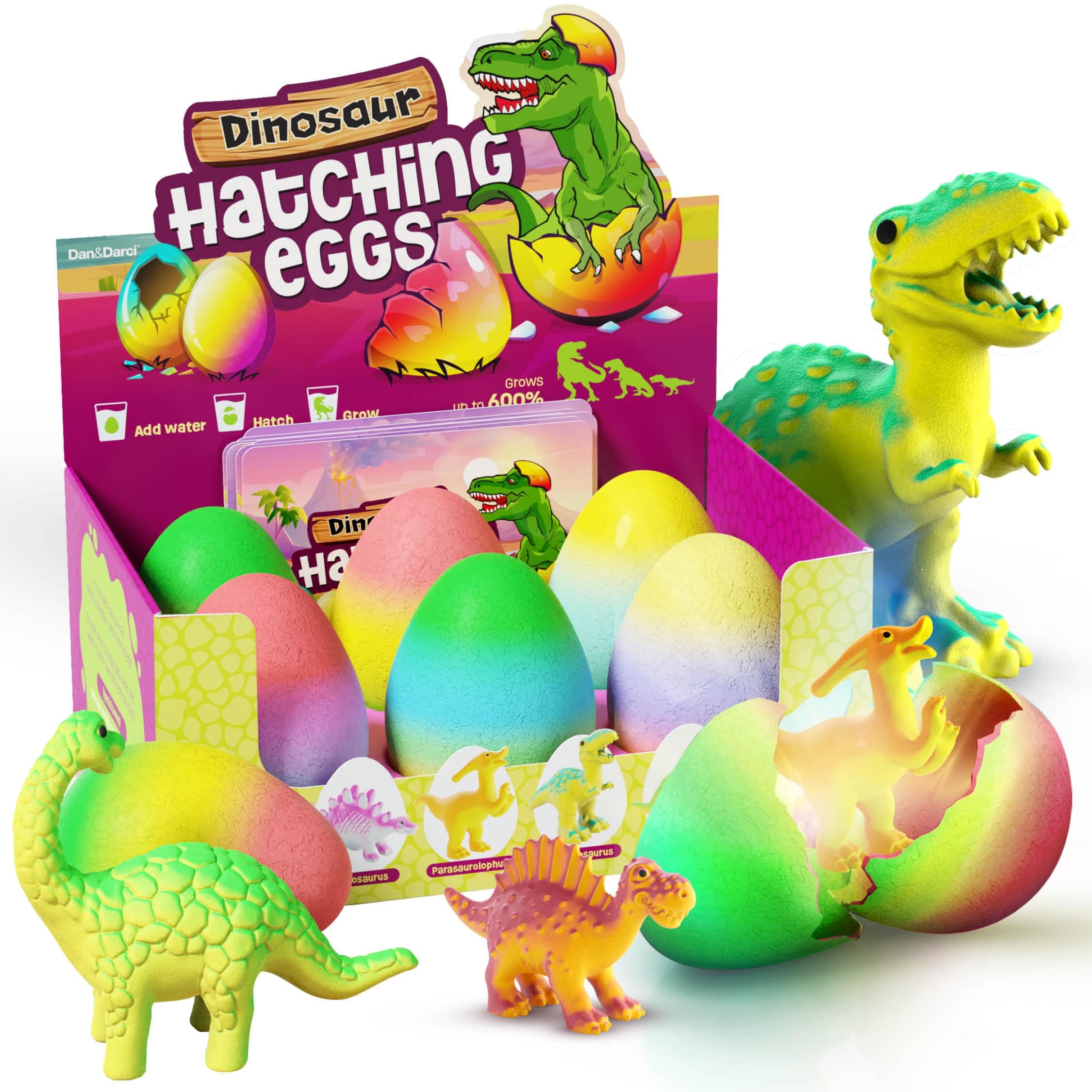 Dan&Darci Dinosaur Hatching Surprise Eggs for Kids - Easter Basket Stuffers - 6 Pack Grows 600% - Dino Egg Toys for Boys & Girls Age 3-8 - Gift Ideas, Party Favors - Gifts for Girls Ages 3 4 5 6 7 8