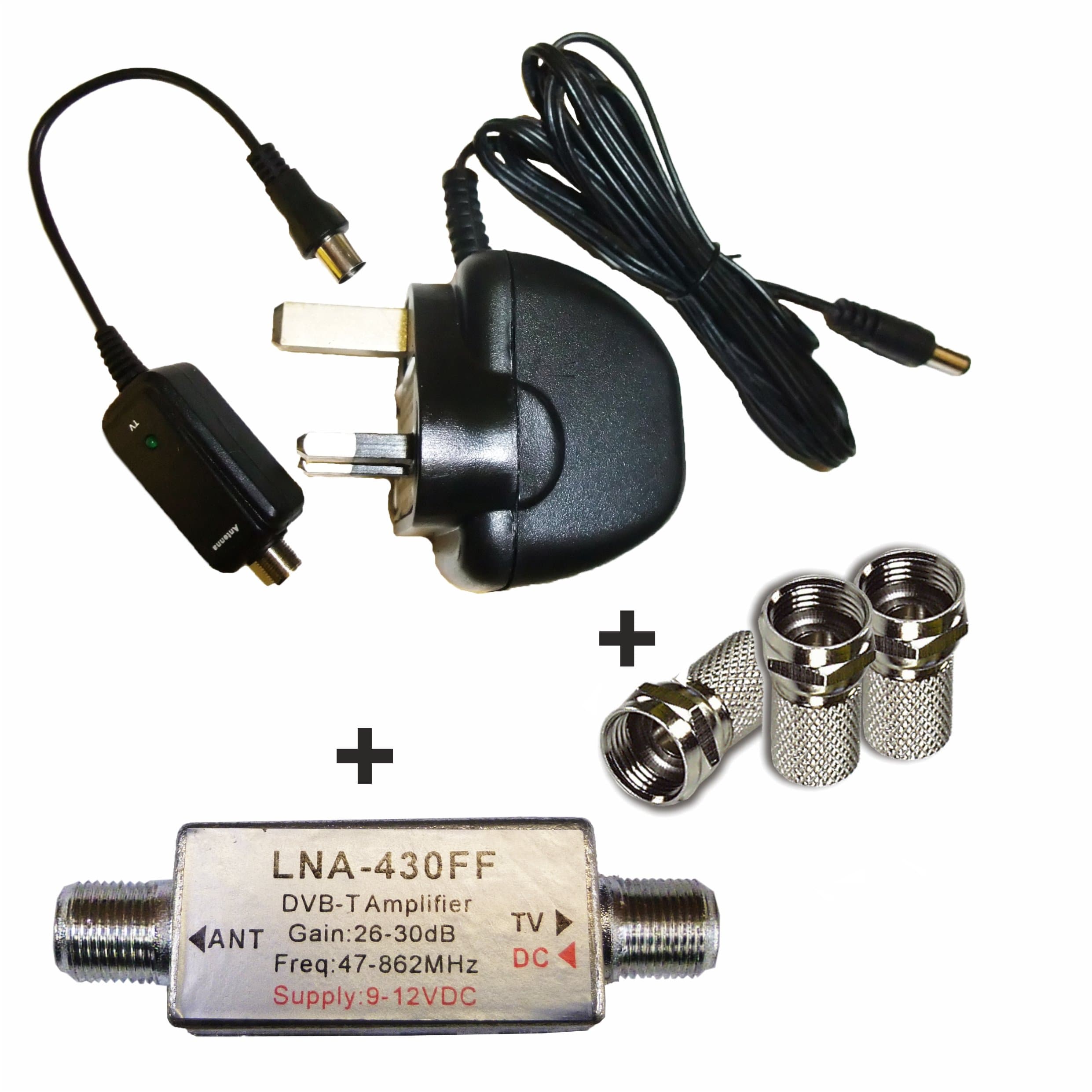 MINI MONSTER KIT: Power Supply + 26-30dB IN-LINE AMPLIFIER Signal Booster for Freeview Aerials Antennas by Unispectra®