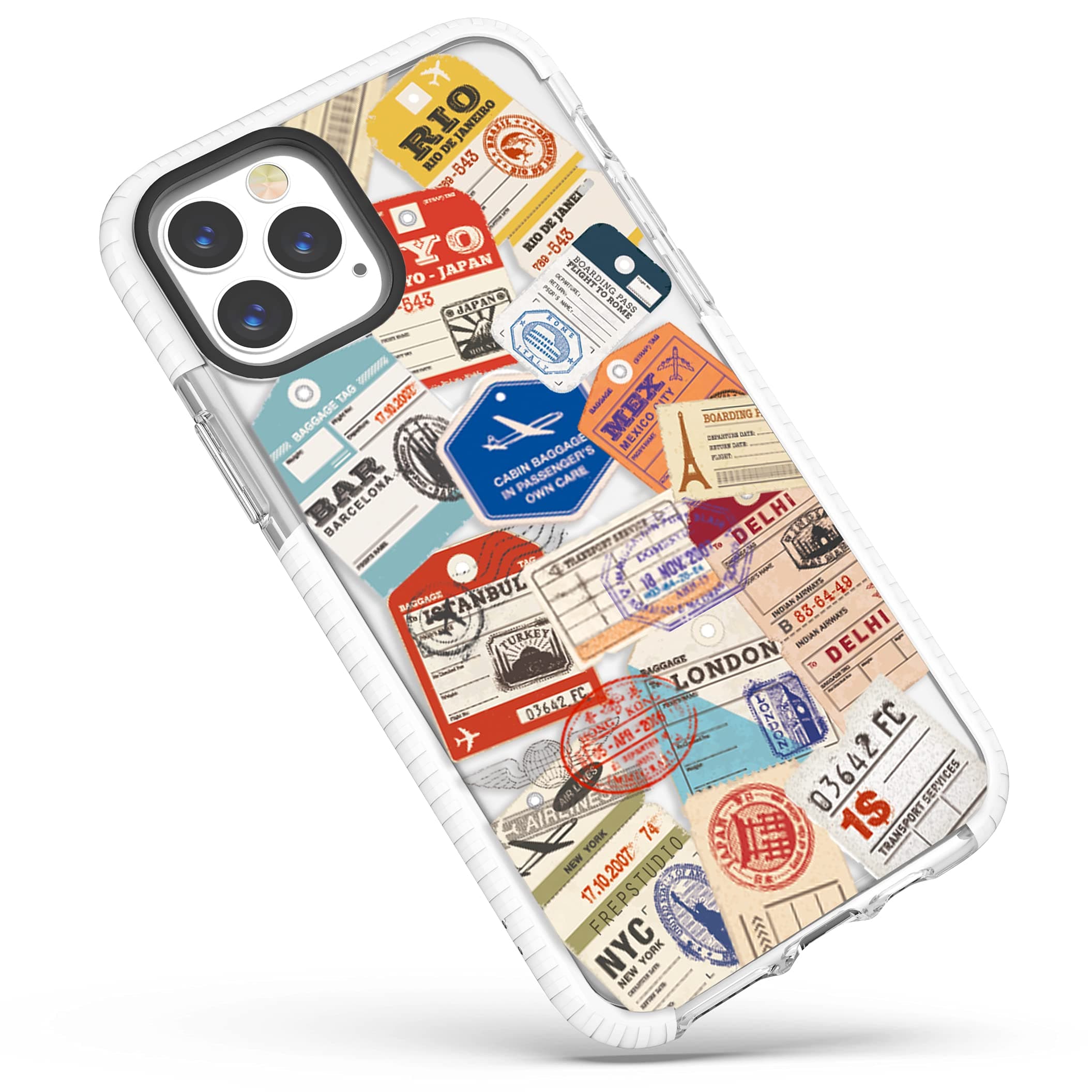 Cute Case Compatible for iPhone 15 Pro Max for Girls Women Boys,Boarding Pass Airline Tags Travel Stamps Trendy Cool Soft Protective Case Compatible with iPhone 15 Pro Max