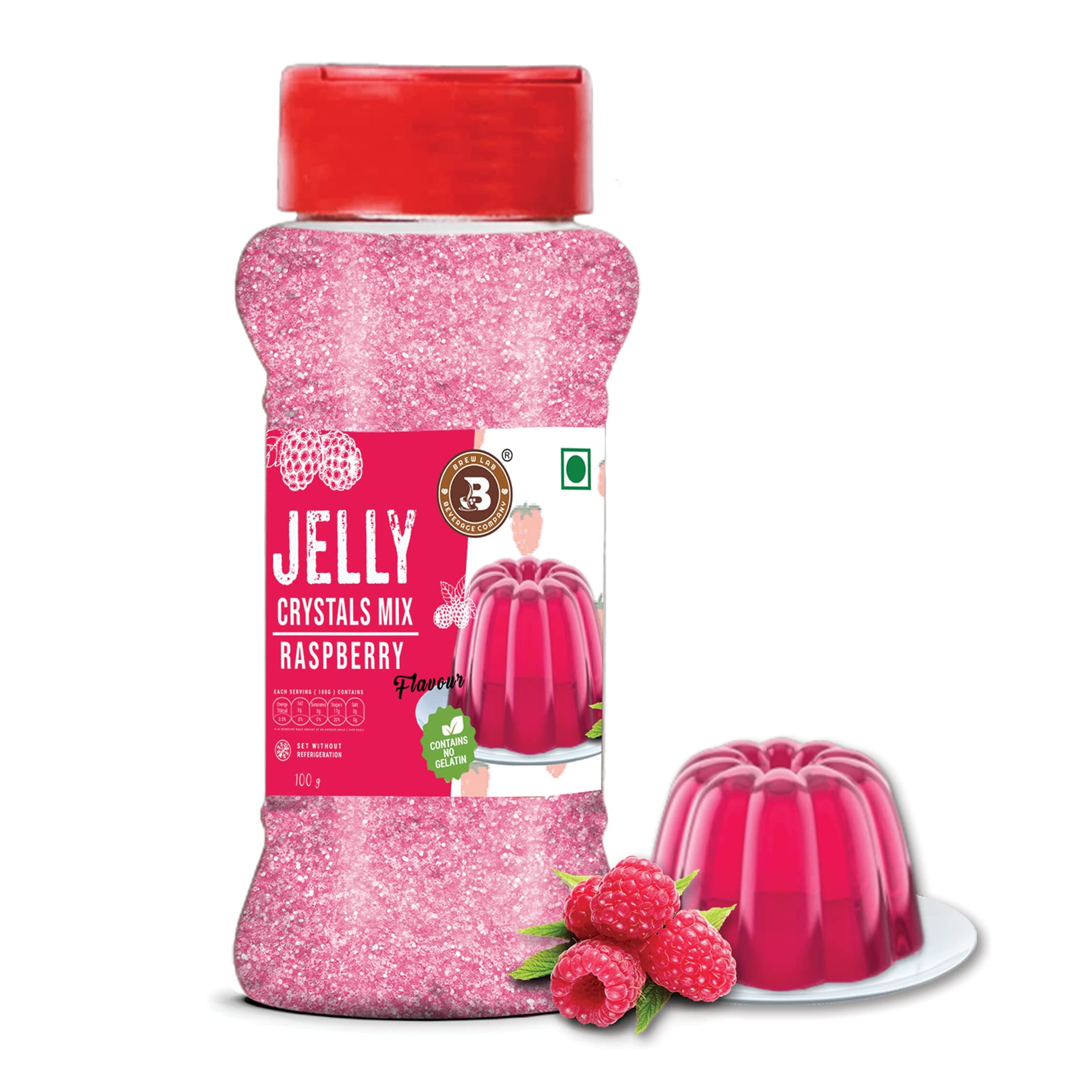 - Brew Lab Jelly Crystals Mix Powder For Making Jelly - Raspberry Flavor | Easy To Make | Ready To Eat | No Gelatin - 100 Gm