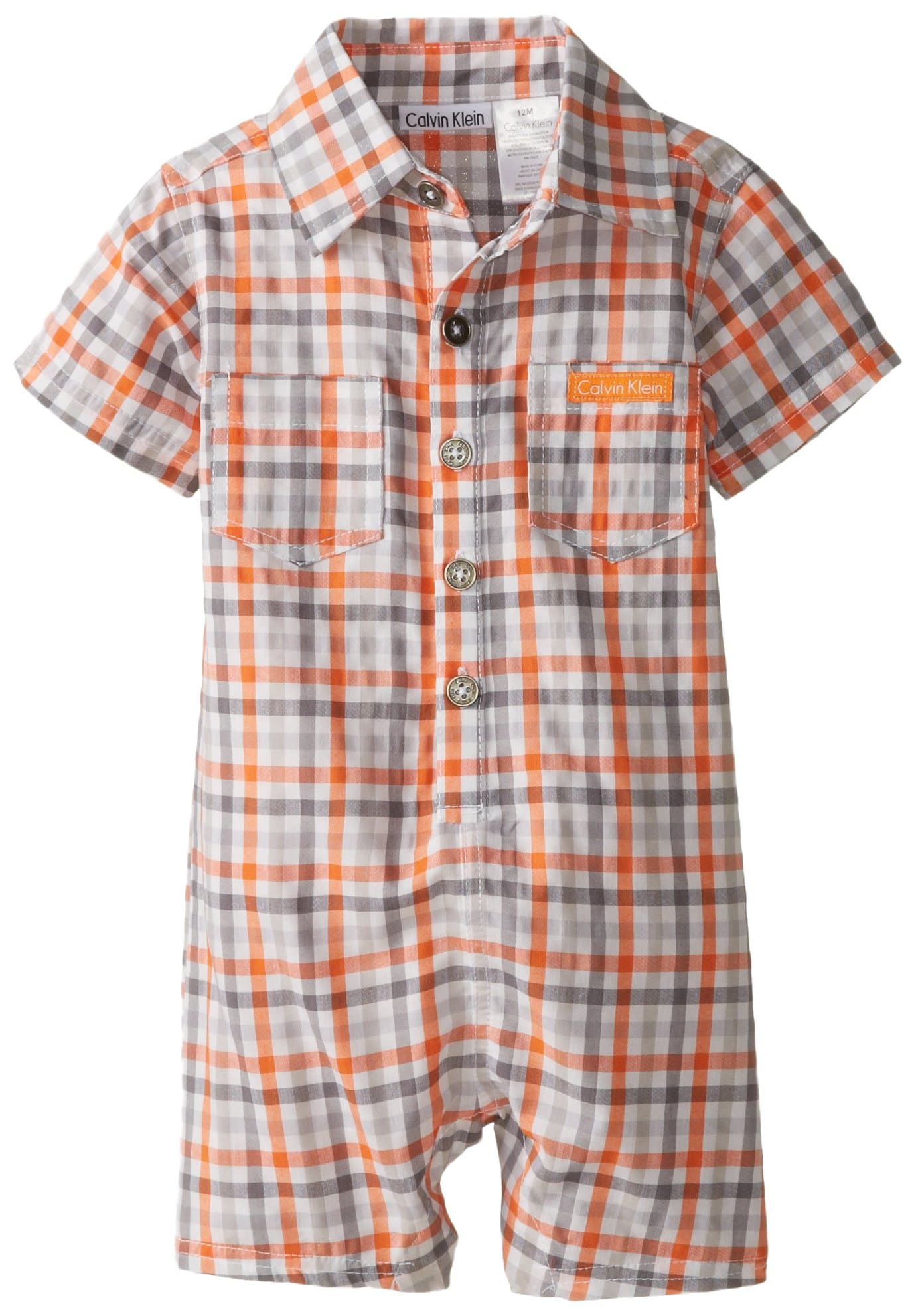 Calvin Klein Baby Boys' Plaid Romper Red Group