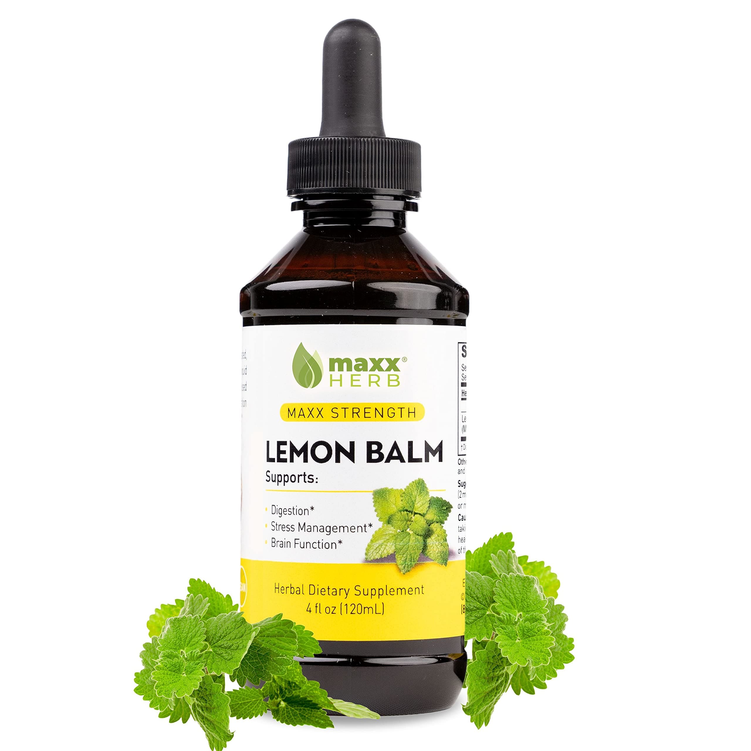 Maxx Herb Lemon Balm Liquid Extract (4 Oz Bottle with Dropper) Max Strength, Absorbs Better Than Lemon Balm Capsules, for Nervous System Support, Stress Relief (1 Bottle)