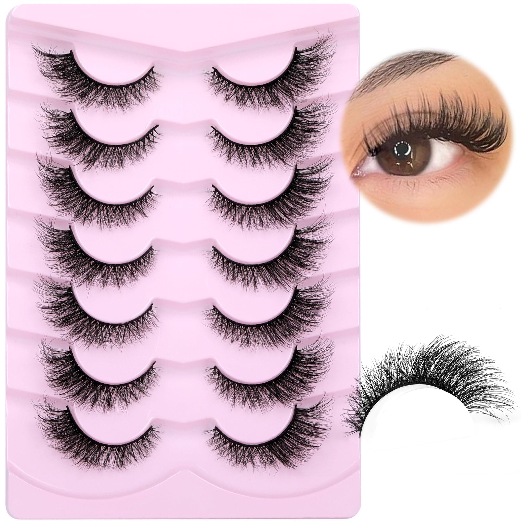 Lashes Natural Look Cat Eye False Eyelashes Wispy Fox Eye Lashes Wispy 15mm 6D Volume Strip Fake Eyelash Extension Look by PHKERATA, 7 Pairs Pack