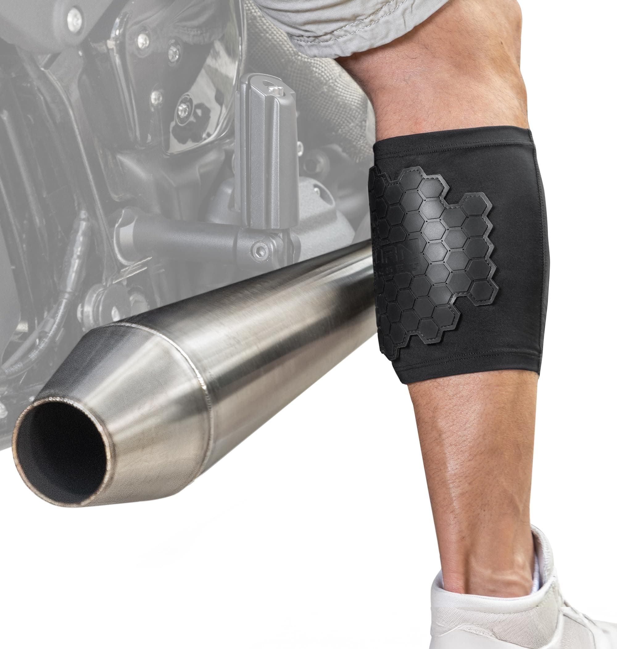 Motorcycle exhaust pipe burn protective sleeve- leg guard fits both men and women calf jacket to protect your legs from extreme heat protection for any motorcycle muffler exhaust or pipes