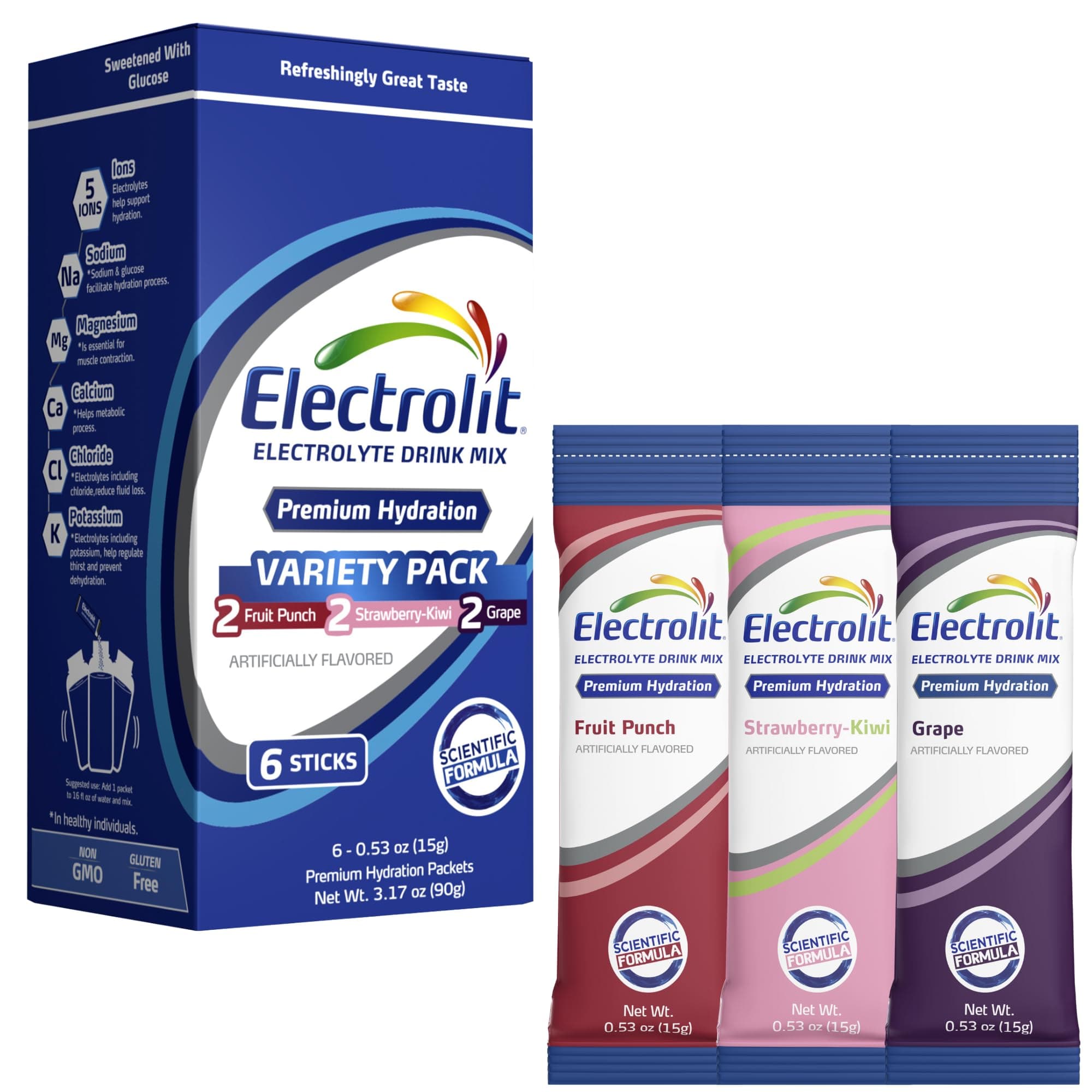 Electrolit Electrolytes Powder Packets, Variety 8 Pack, Powdered Hydration Packets for Dehydration & Rehydration, Post Workout Flavored Hydrating Drink Mix, Gluten Free Water Enhancer Sticks