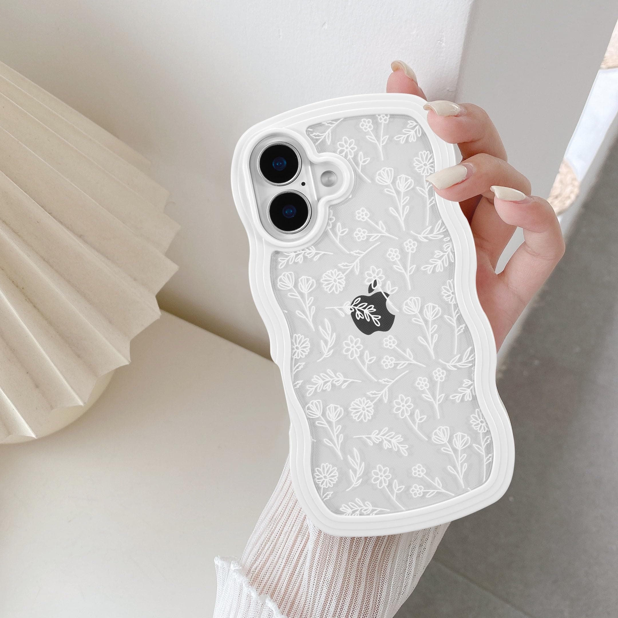 QLTYPRI for iPhone 17 Case, Cute Curly Wave Frame Clear Case for Girls Women, Flower Clear TPU Bumper Slim Soft Silicone Shockproof Protective Phone Cover for iPhone 17 - White Floral
