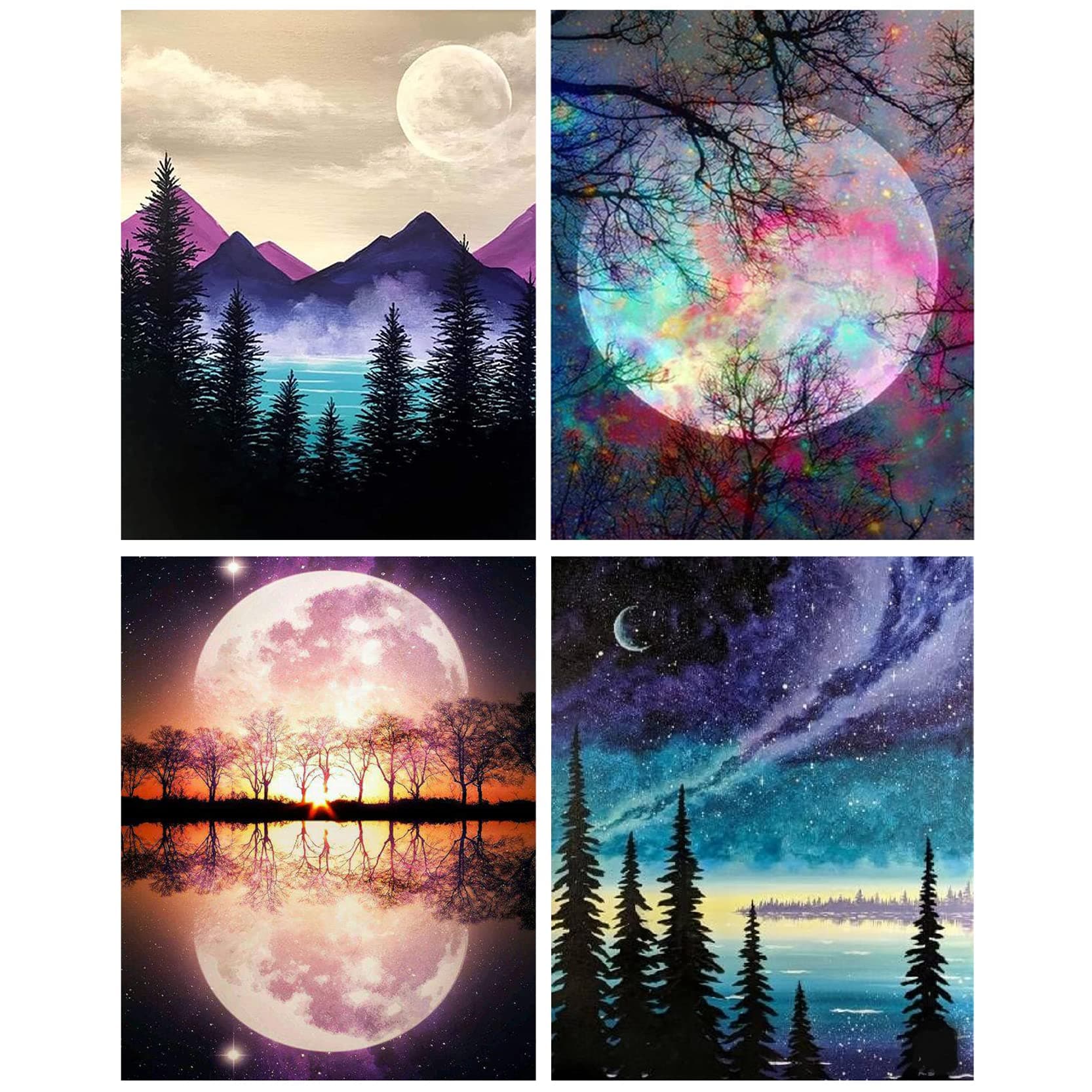 4 Pack DIY Paint by Numbers for Adults Beginner, Moon Landscape Easy Paint by Numbers for Beginner, Acrylic Watercolor Paint by Number for Kids, Painting by Numbers Perfect for Gift Decor - 12x16 Inch