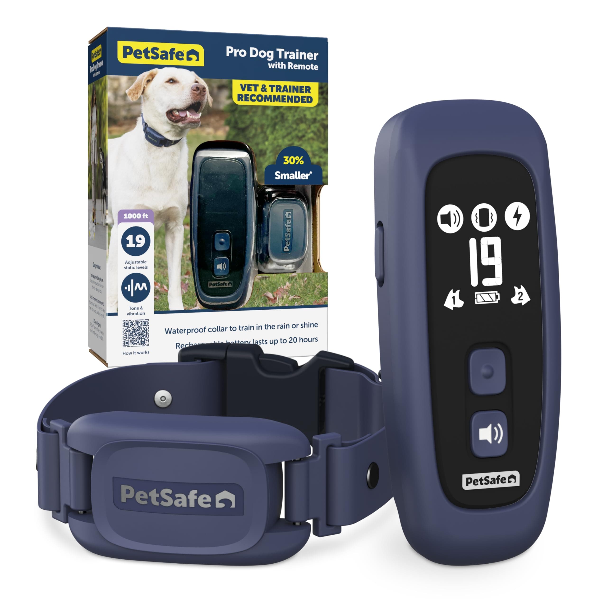 Pro Dog Trainer with Remote - Effective Dog Training - 15 Levels of Static Correction - Waterproof Collar - Rechargeable Training Collar - Compact Remote Transmitter