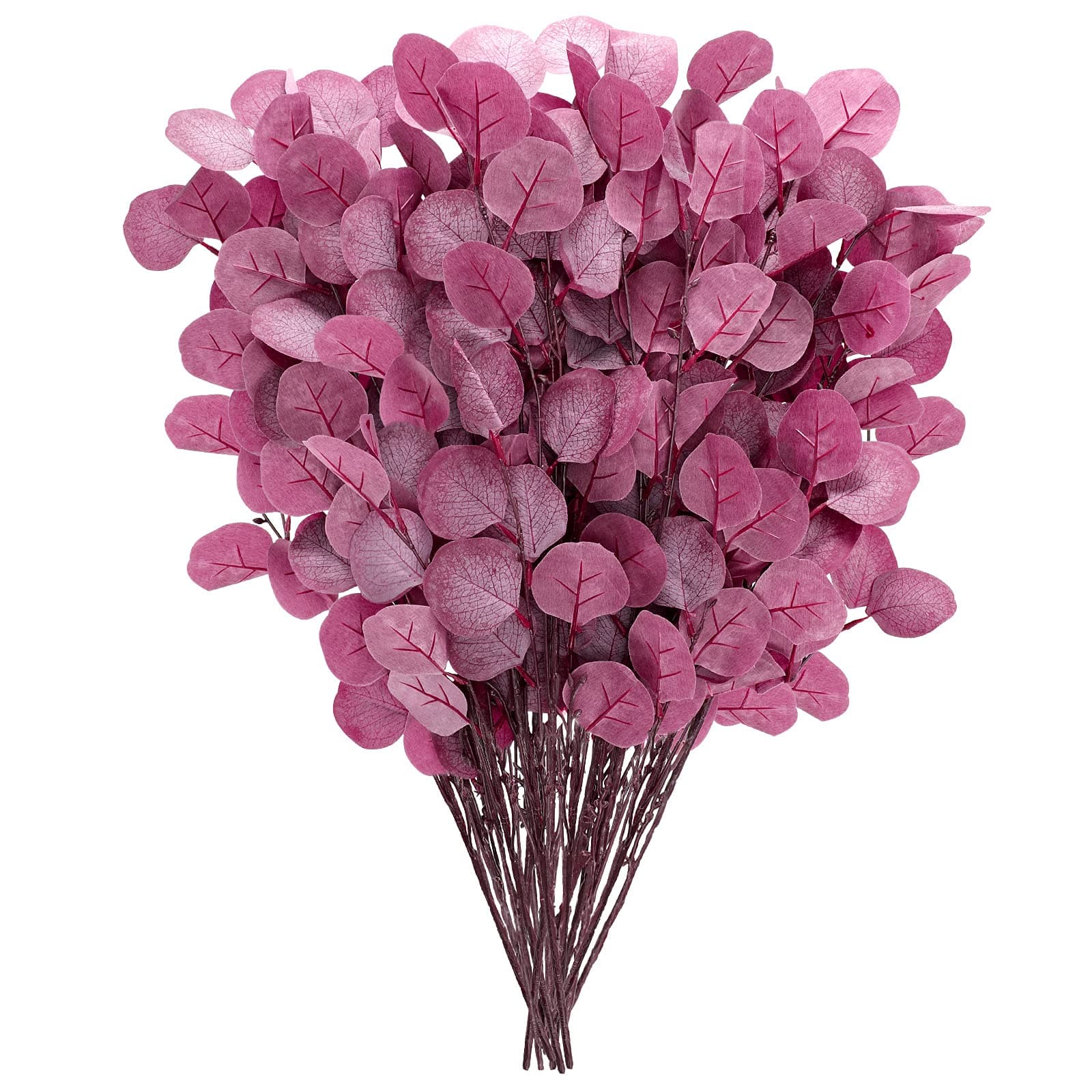 10 Pieces 24 Inches Artificial Eucalyptus Leaves Stems Eucalyptus Branches Fake Plant Decor Fake Leaves Eucalyptus Plant Fall Leaves Decor for Autumn Home Fireplace Farmhouse (Wine Red)
