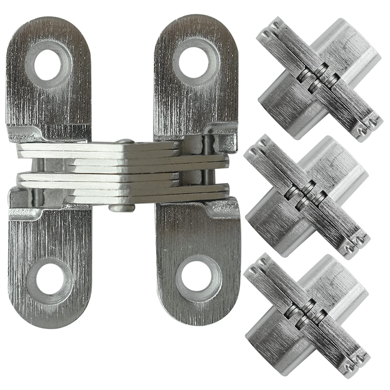 4Pack Hidden Hinges for Doors , 1-3/4” Stainless Steel Invisible Gate Hinges, 180 Degree Cross Hinge, Stain Finish Concealed Hinges Furniture Hardware for Folding Door Wooden Box Barrel Cupboard Chest