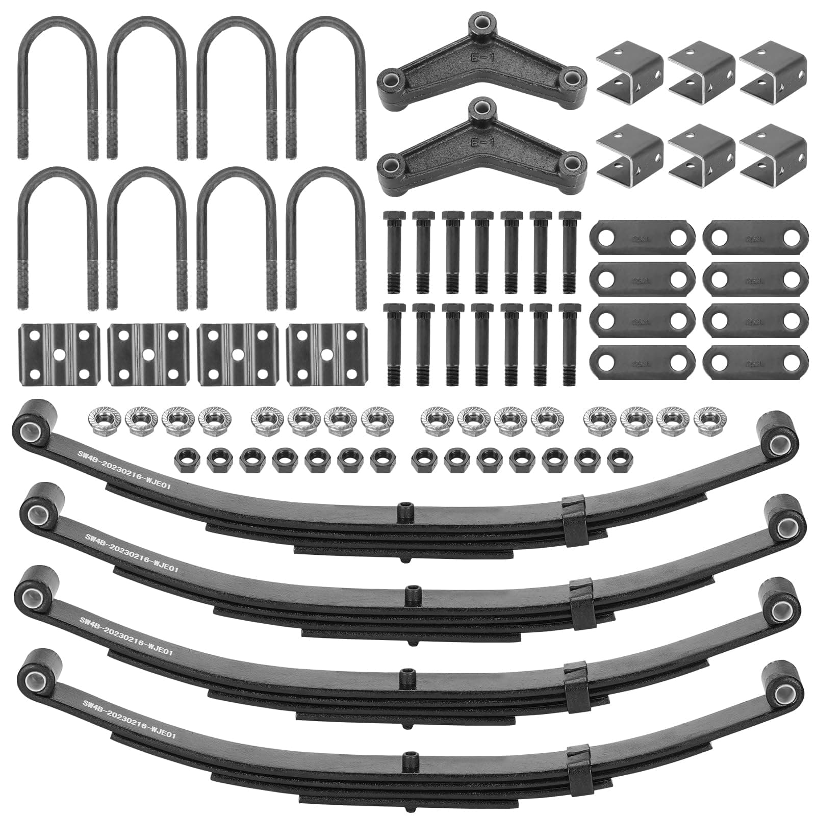 4 Leaf of Replacement for SW4B Trailer Leaf Spring, 3500lb Tandem Trailer Axle Suspension Kit with 1750lb Capacity Double Eyes Leaf Springs, 2*U-Bolt and Hanger Kit