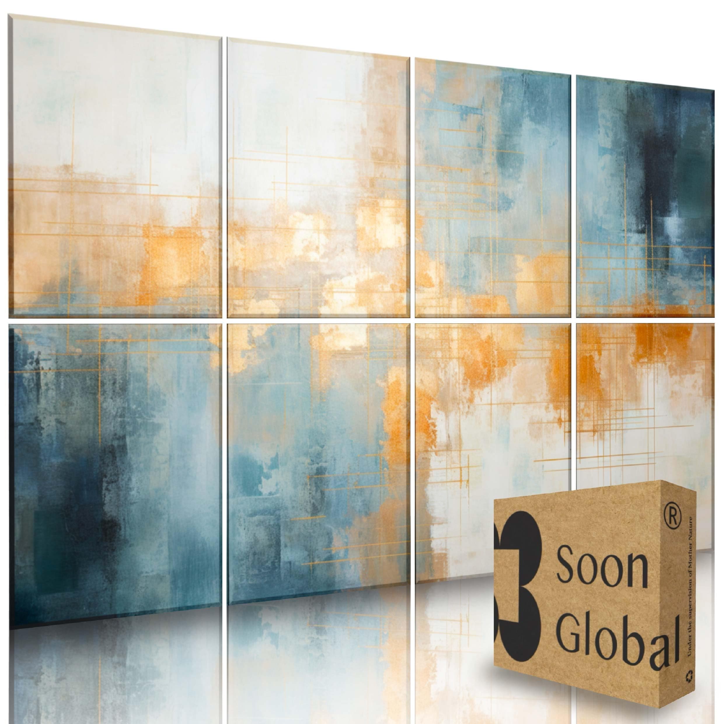 Soon Global 8-Pack Acoustical Wall Panels, 48 X 32 Inches Art Acoustic Panels, Decorative Acoustic Panels, Acoustic Wall Panels, Sound Absorbing Wall Art, Teal Aura