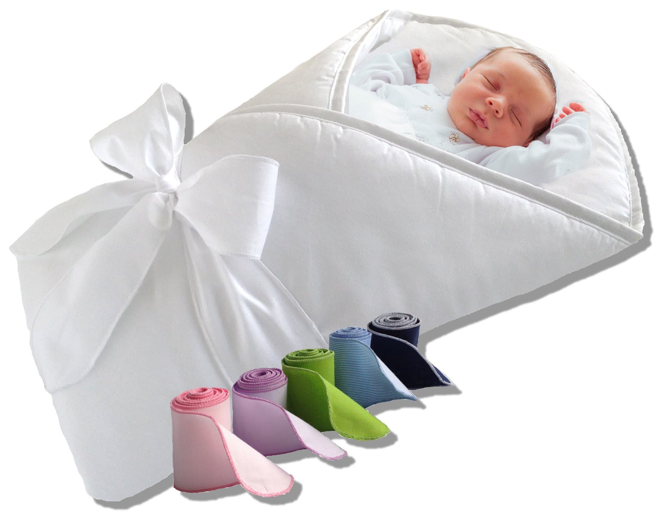 Baby Wrap/Swaddle/Blanket, Feather Light/White Bows, 0-4 Months