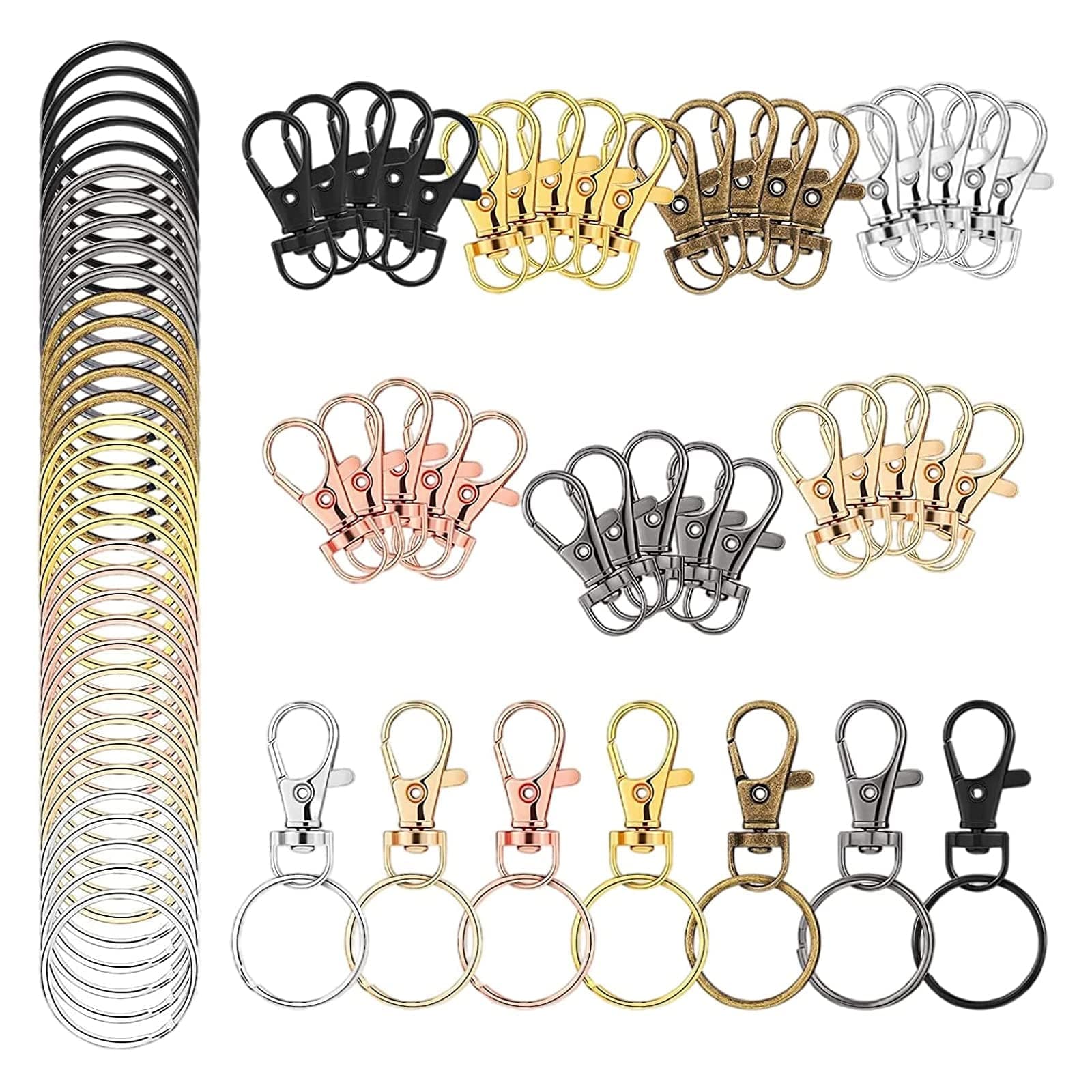 Lobster Claw Clasp with Key Ring, 70pcs Keychain Hooks with Key Rings, 35pcs Swivel Snap Hooks with D Rings 35pcs Metal Split Ring for Keychain Making Jewelry DIY Craft Project, 7 Colors