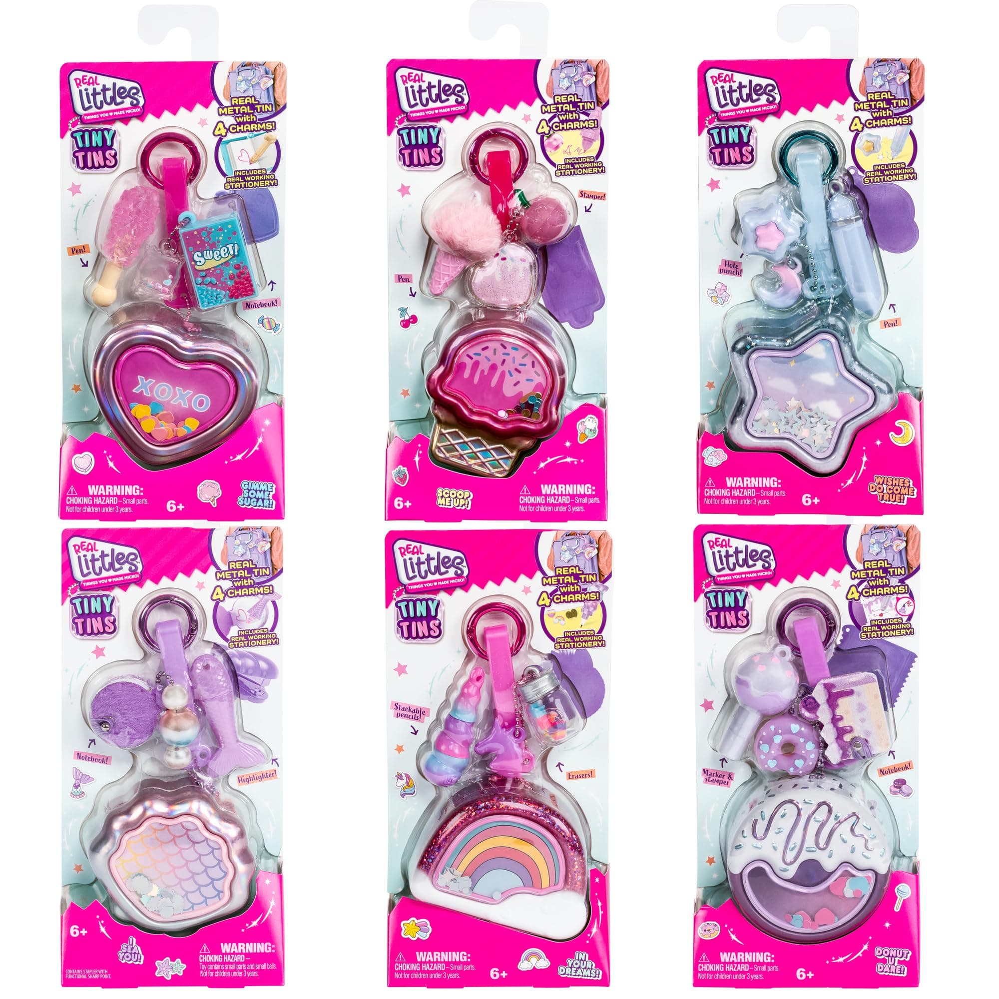 REAL LITTLES Keychain, Tiny Tins with 4 Charms, Real Working Stationery, 6 to Collect, Multicolor
