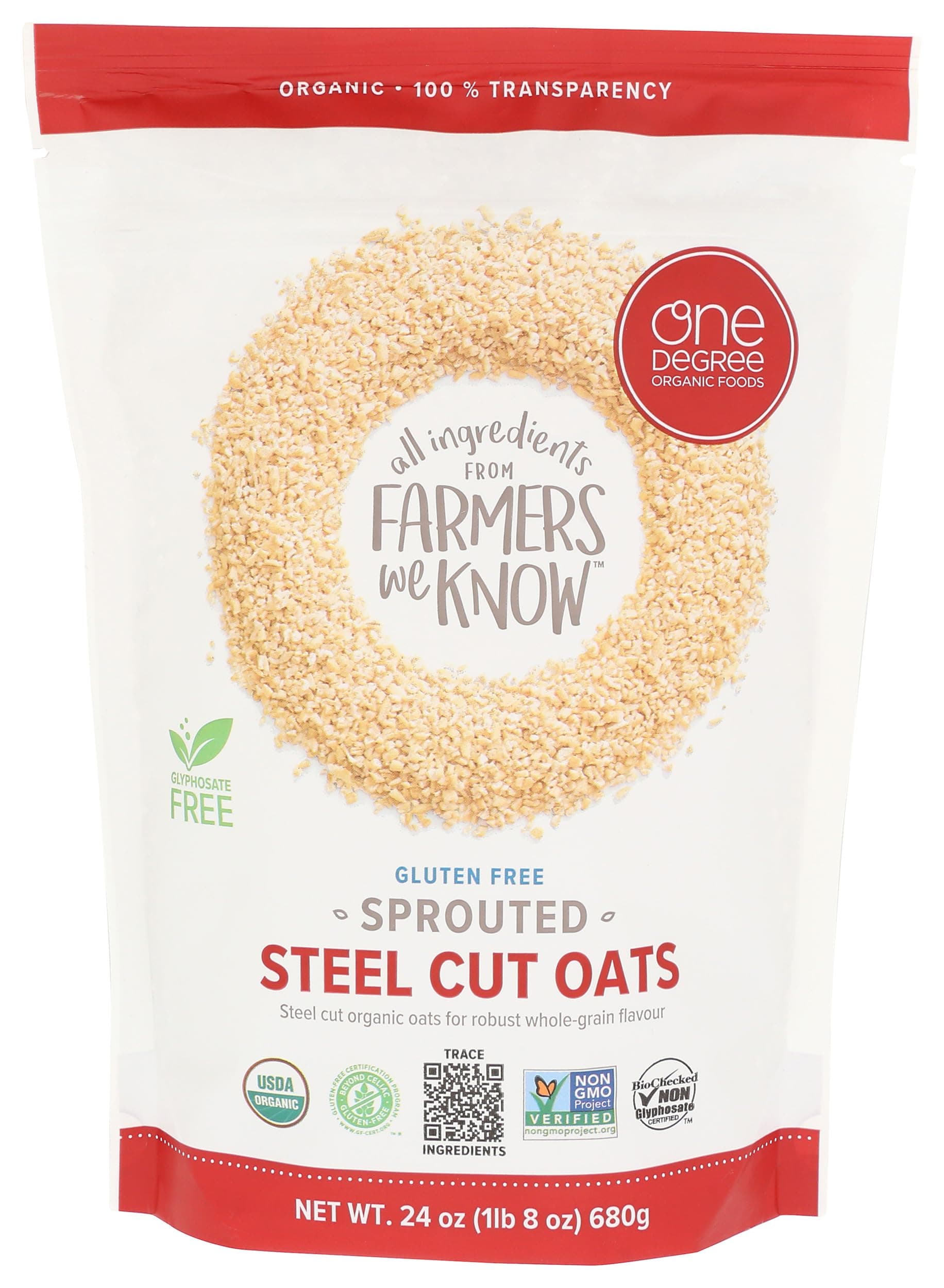 One Degree Organic Foods Oats Sprouted Steel Cut (24 Ounce)
