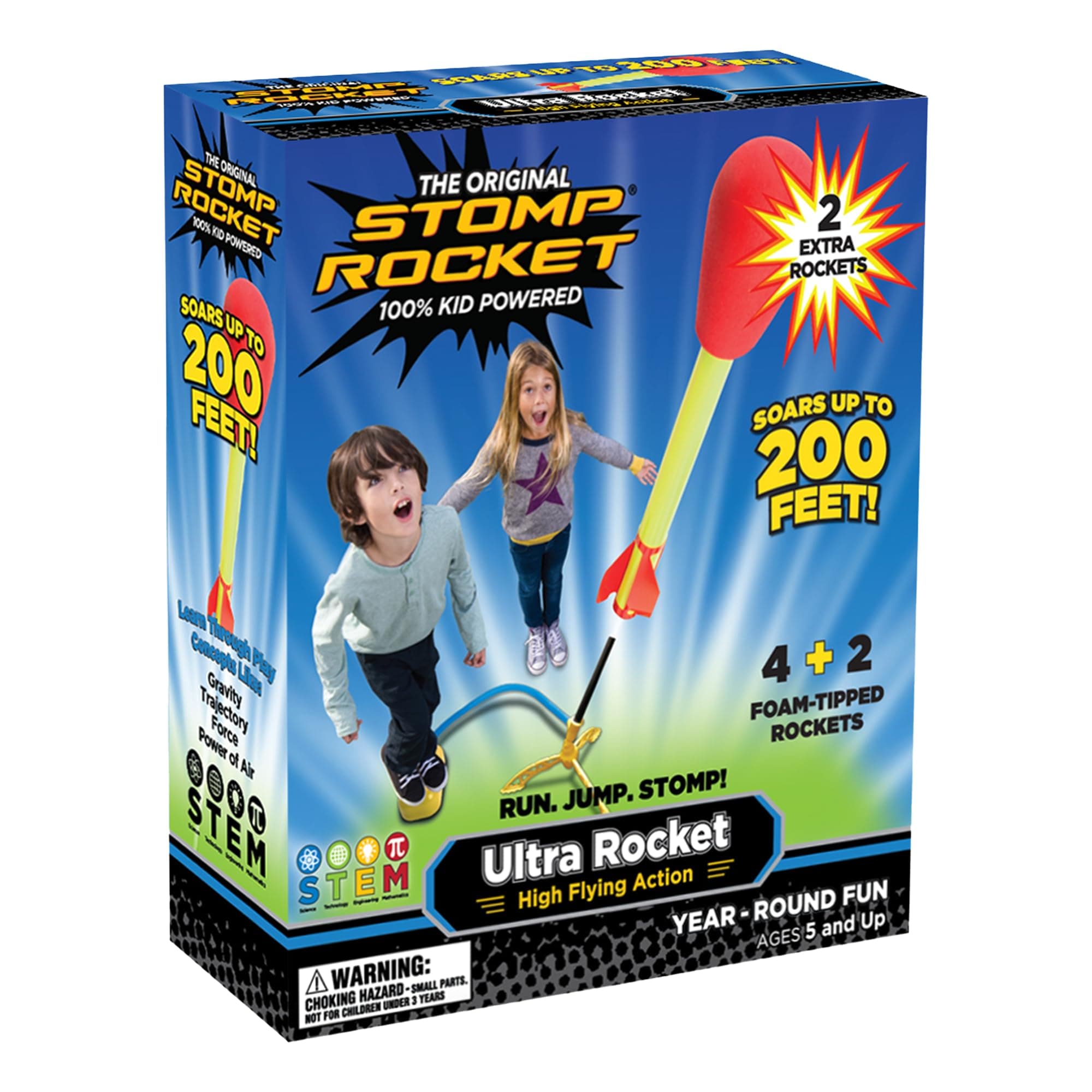 Stomp Rocket Ultra Rocket Launcher for Kids, 6 Rockets - Fun Backyard & Outdoor Kids Toys Gifts for Boys & Girls - High Flying Toy Foam Blaster Set - Multi-Player Adjustable Launch Stand