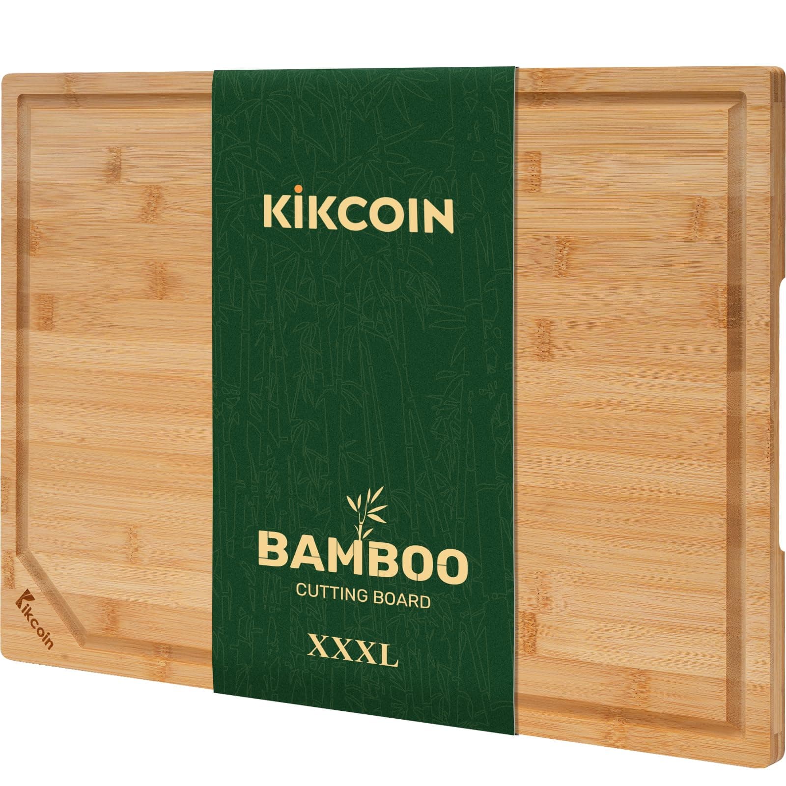 Kikcoin 24”×18” Bamboo Cutting Boards for Kitchen, Wooden Healthy Cutting Boards for Charcuterie, Vegetables, Cheese, Bread, Extra Large Chopping Boards with Deep Juice Groove and Handle, Natural