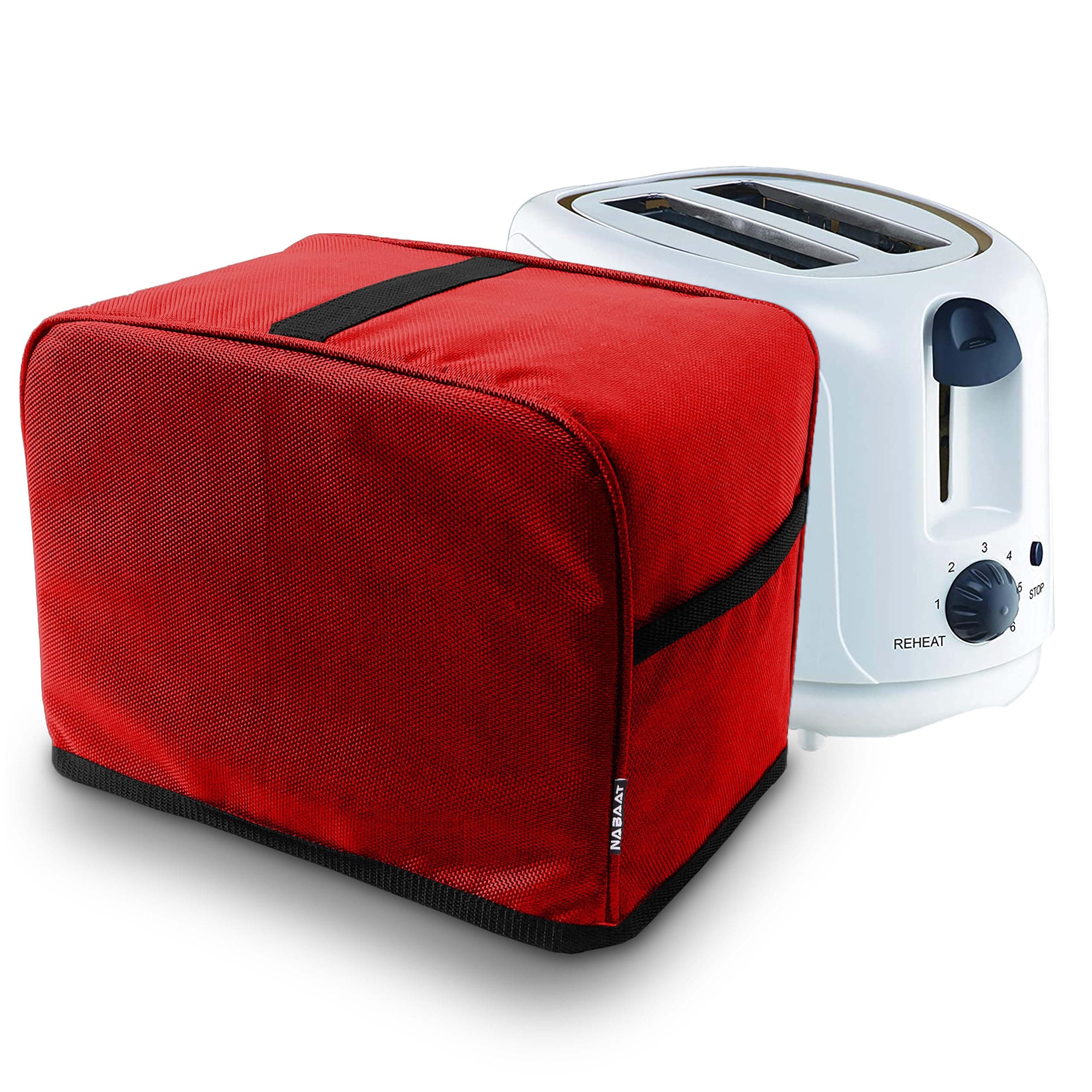 NABAAT Dust Proof Water Proof Washable Cover for 2 Slice Toaster Pop up Kitchen with Pockets Standard Size, Red (11”x 6.5”x 8”)