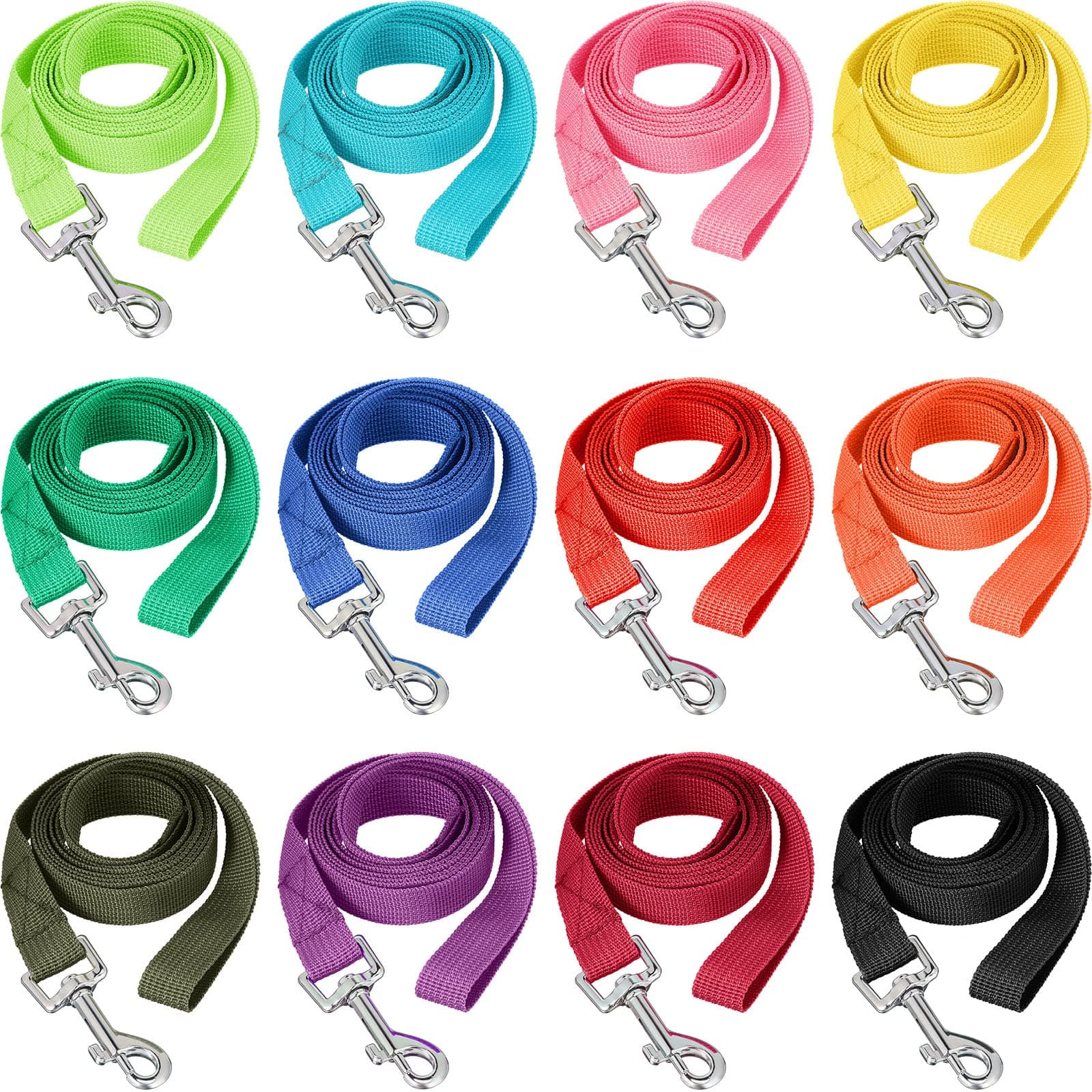 12 Pcs Nylon Dog Leash Bulk 5ft Dog Training Leash 12 Colors Puppy Line Traction Rope for Small Medium Puppy Training, Play, Camping, or Backyard(Bright Colors)