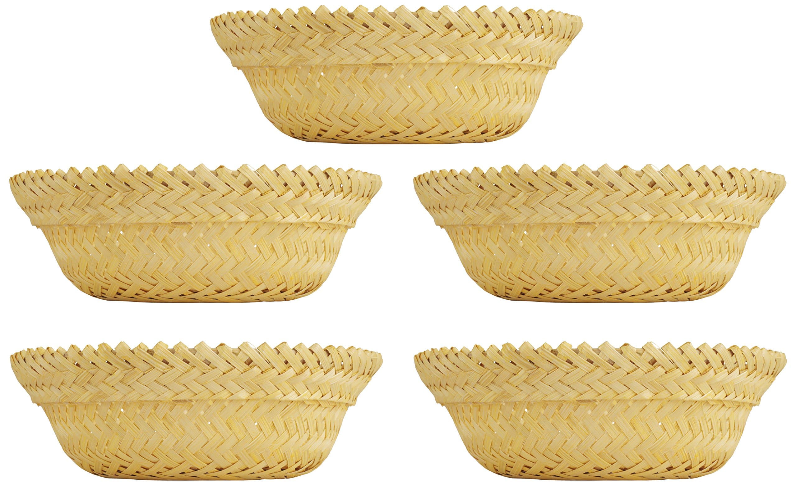 DEVAN HANDICRAFTS Bamboo Multipurpose Basket (Yellow, 22.86 cm x 22.86 cm x 7.62 cm, Pack of 5)