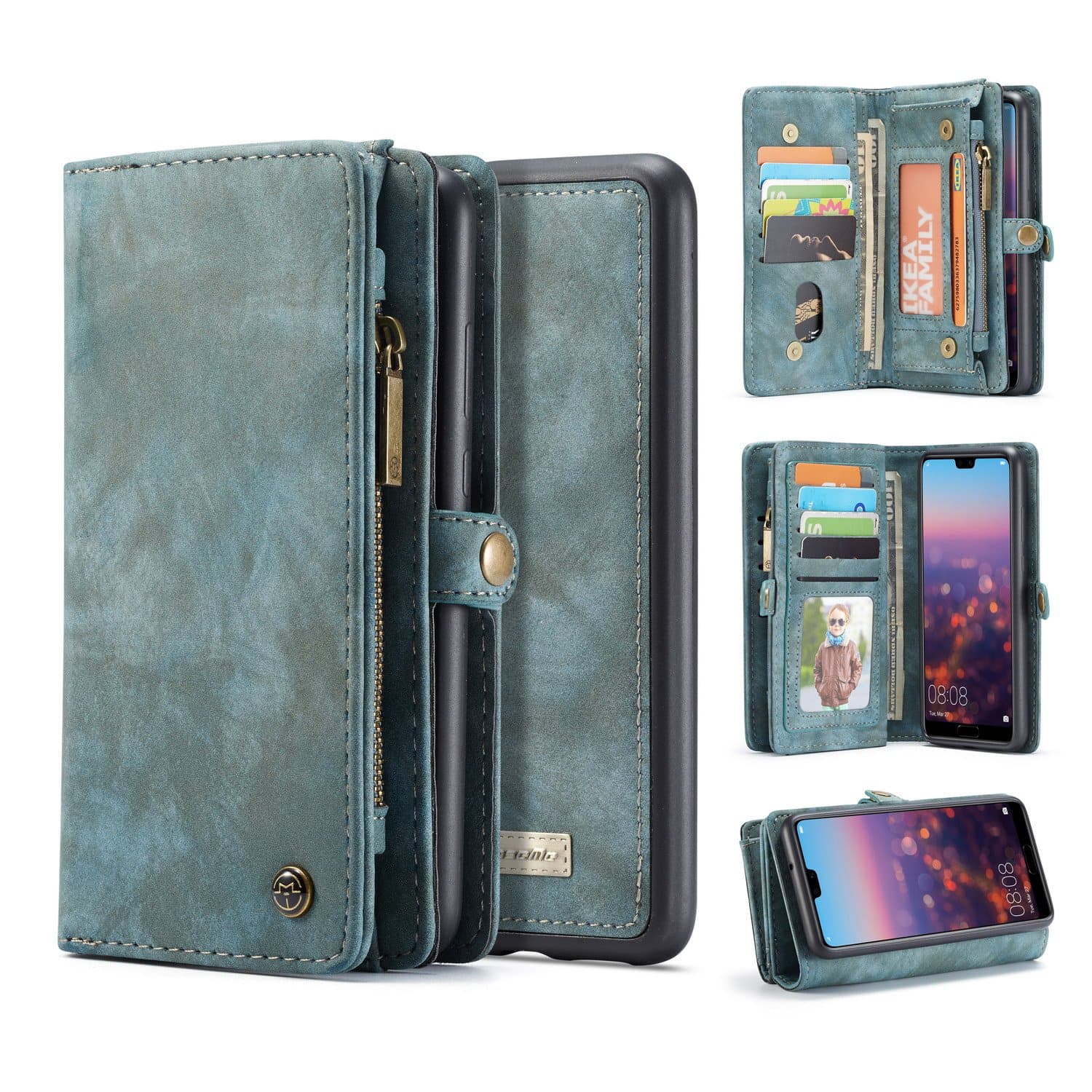 ZARO Wallet Case for Samsung Galaxy Note 9 with Card Holder Phone Purse, Detachable Magnetic Portable Folio Flip Cover PU Leather Pouch Zipper Bag Protective Shell for Girls Women Men-Blue