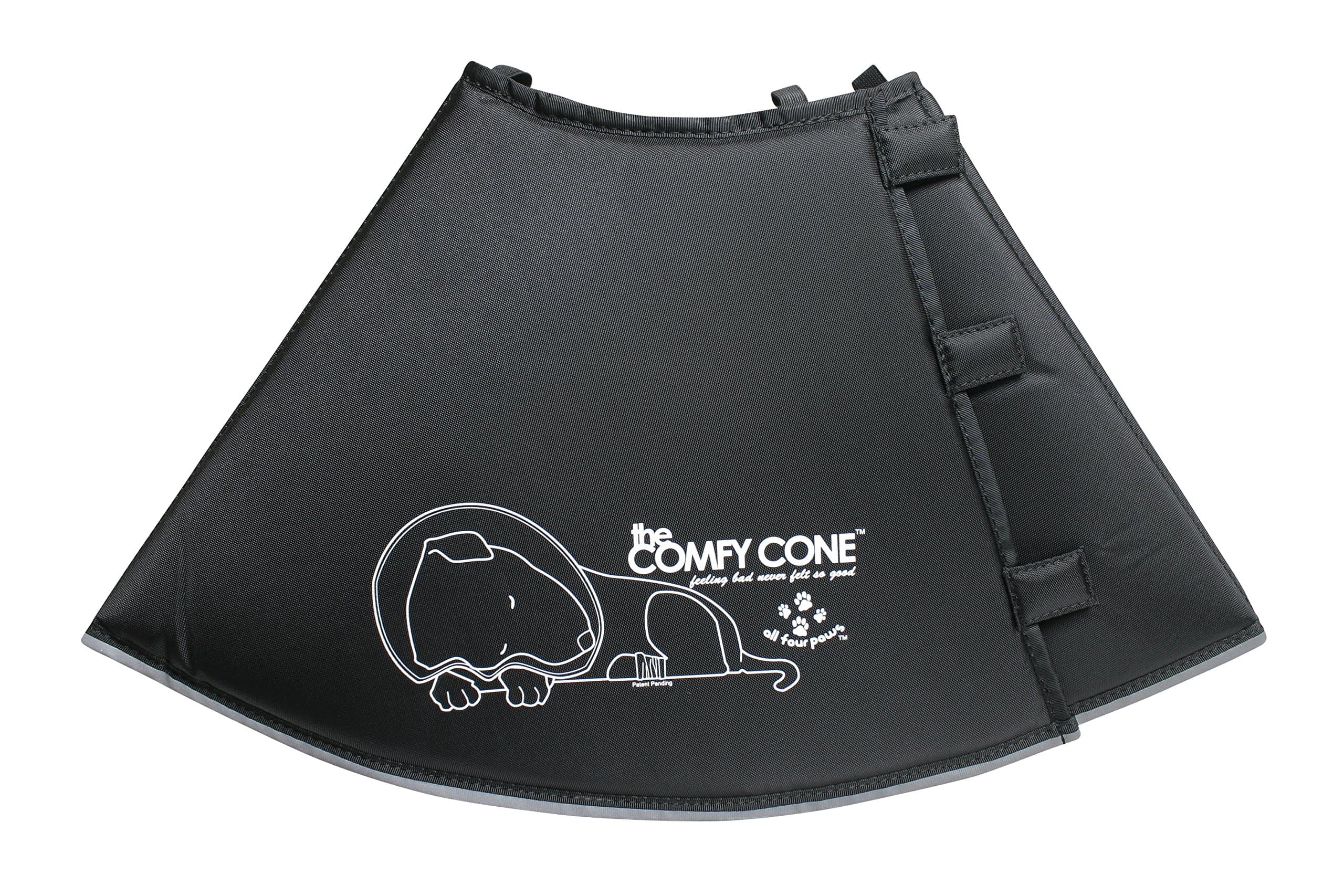 All Four PawsComfy Cone Pet Cone for Dogs, Cats, Medium (Extra-Long), Black - Comfortable Soft Dog Cone Collar Alternative for After Surgery, Wound Care, Spay, Neuter - Dog and Cat Recovery Collar