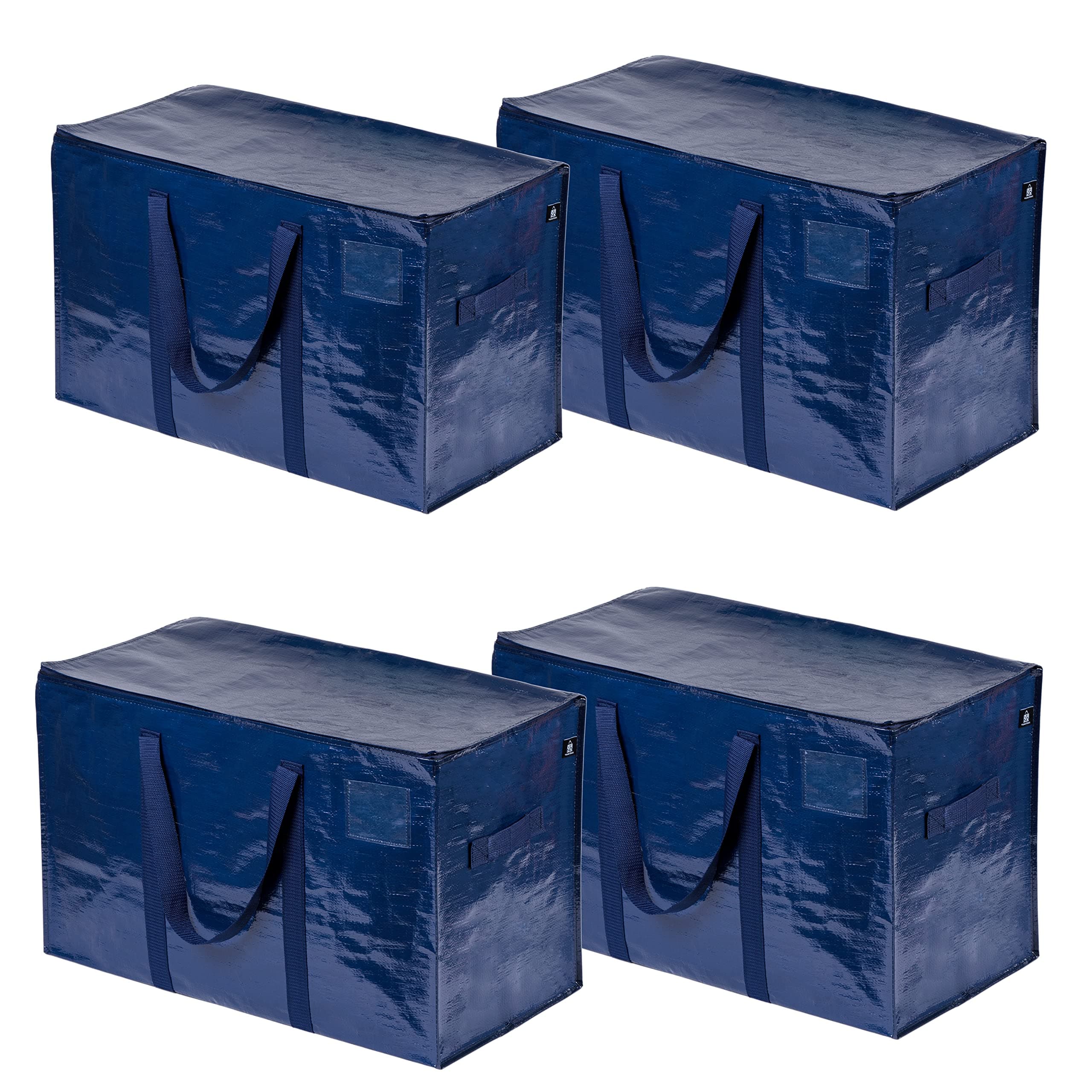 VENO 4 Pack Extra Large Moving Storage Bags with Zippers, Foldable Heavy-Duty Tote for Space Saving, Alternative to Moving Boxes, Packing Supplies, Plastic Storage Bins (Blue, 4 Pack)
