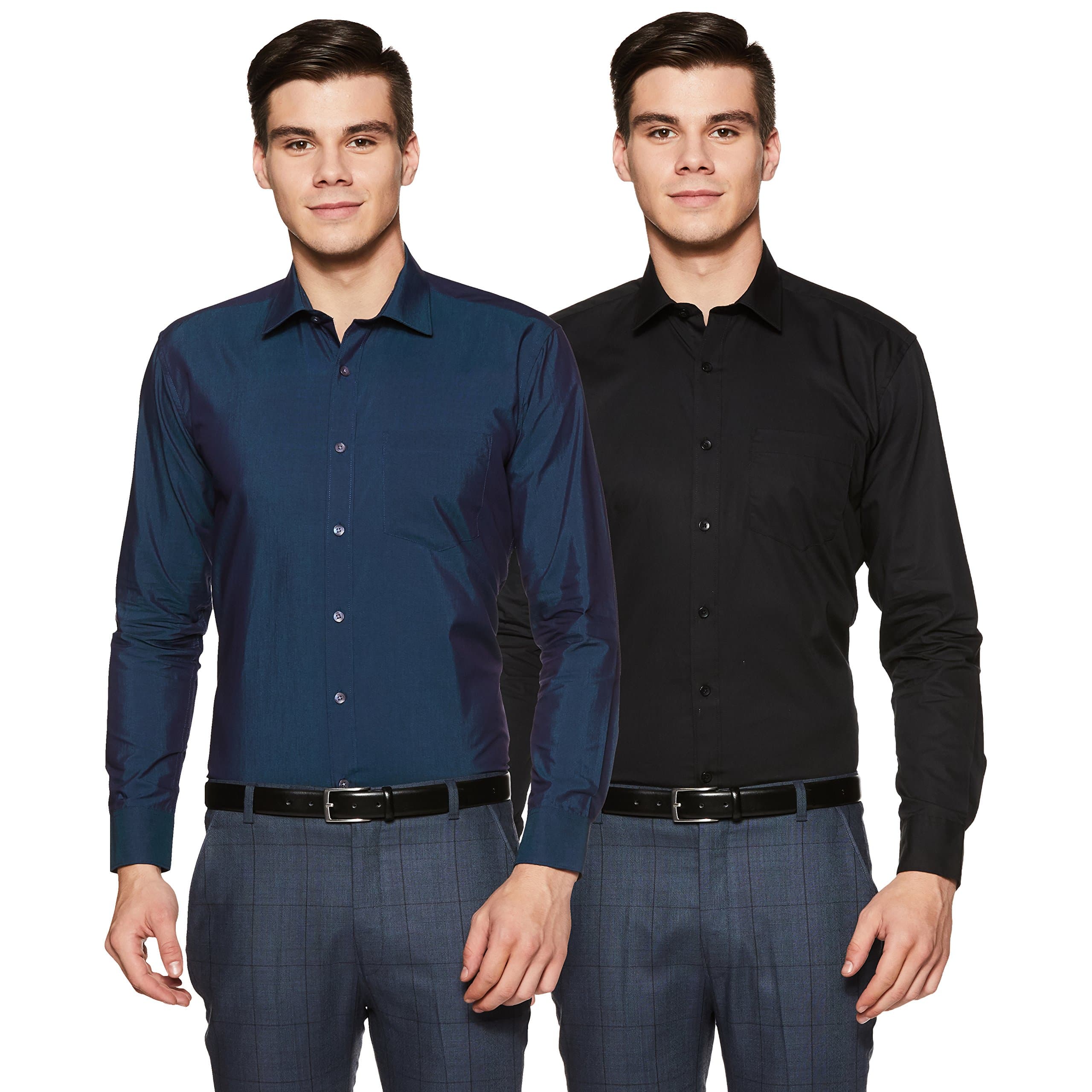 Amazon Brand - SymbolMen's Solid 100% Cotton Regular Fit Formal Shirt (Pack of 2)