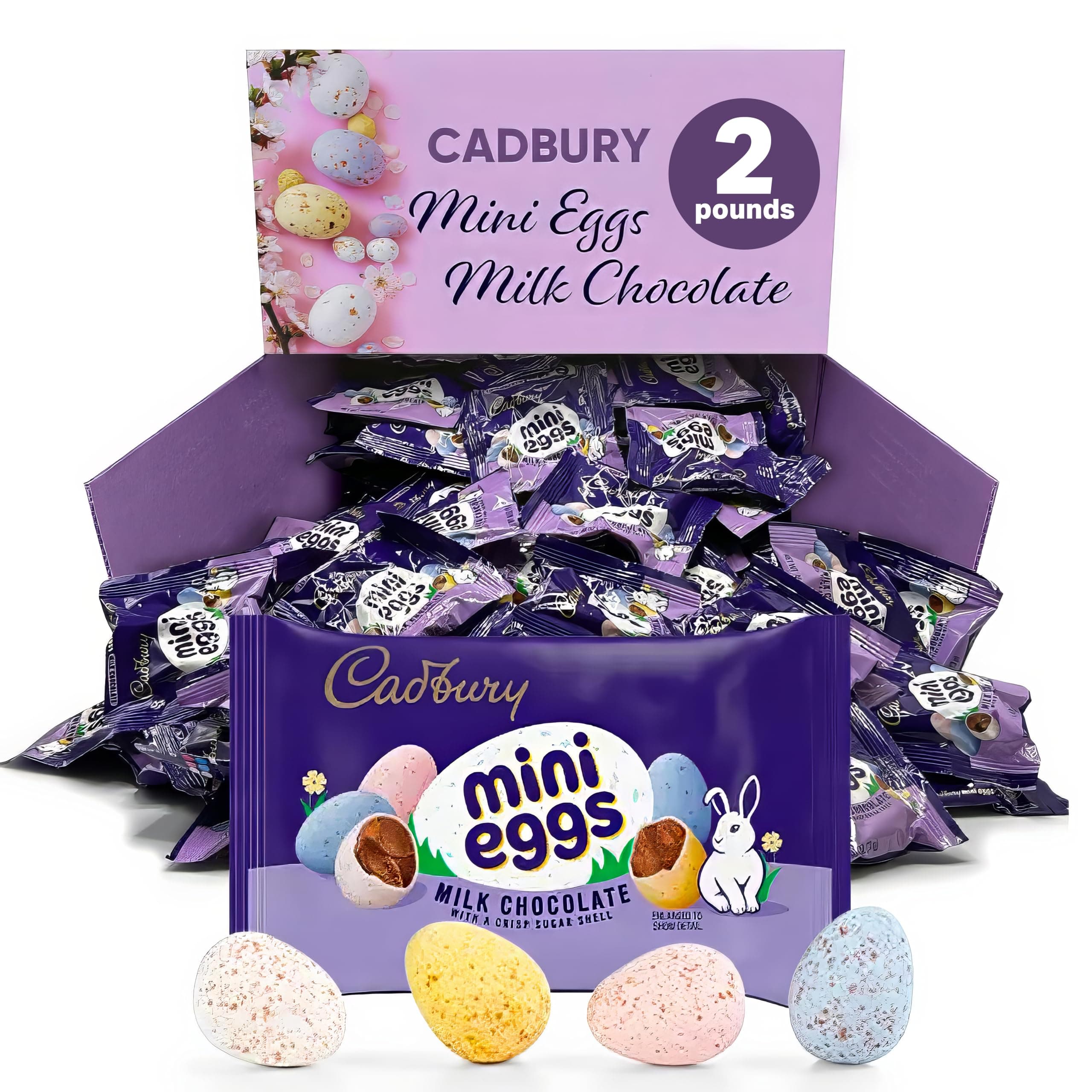 Milk chocolate mini eggs 1.5oz - 2 pounds bulk chocolate easter candy with crisp sugar shell - Easter basket stuffers ideal for gifting