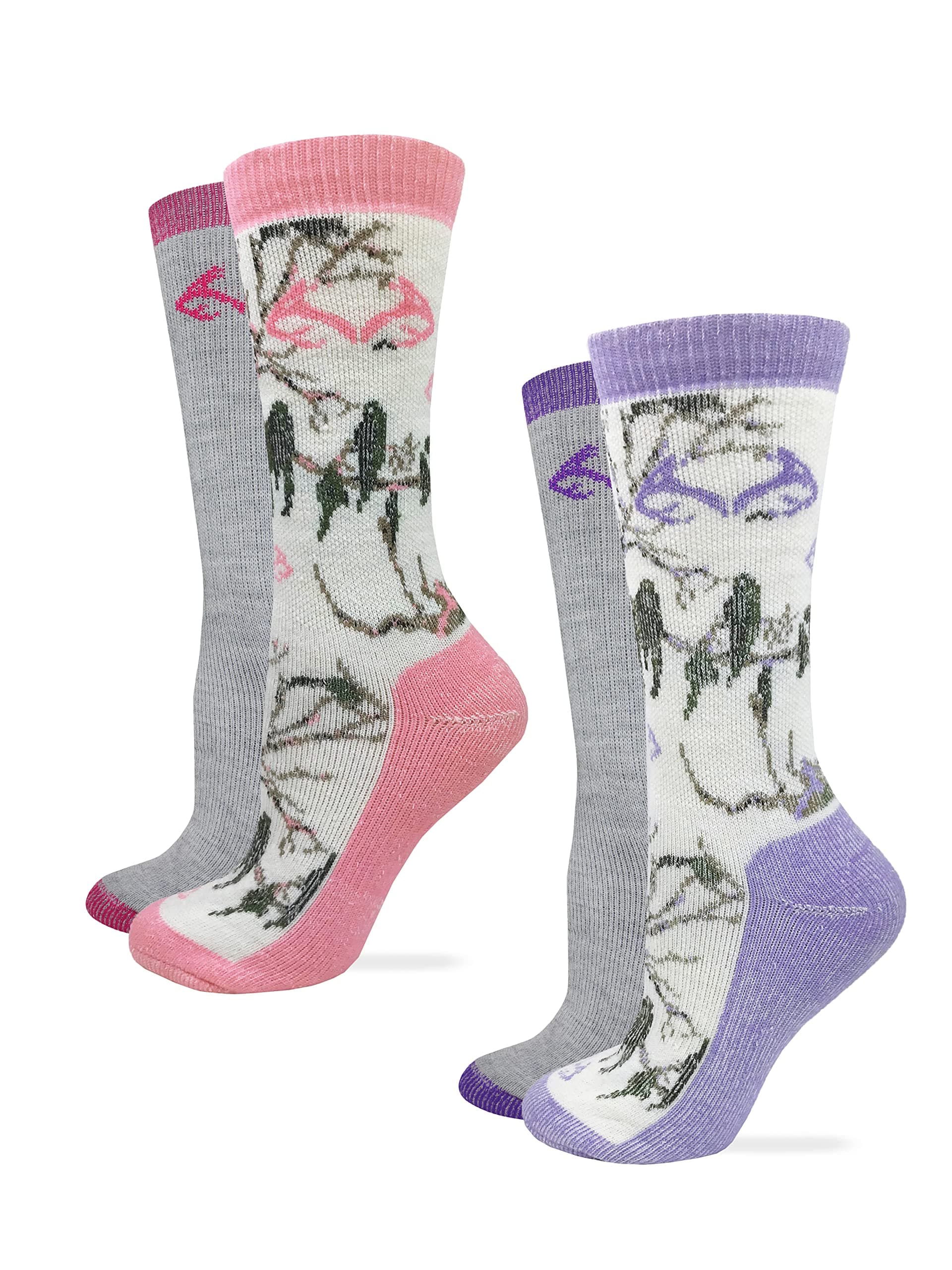 Womens Full Cushion Merino Wool Camo Pattern Crew Socks 4 Pair Pack