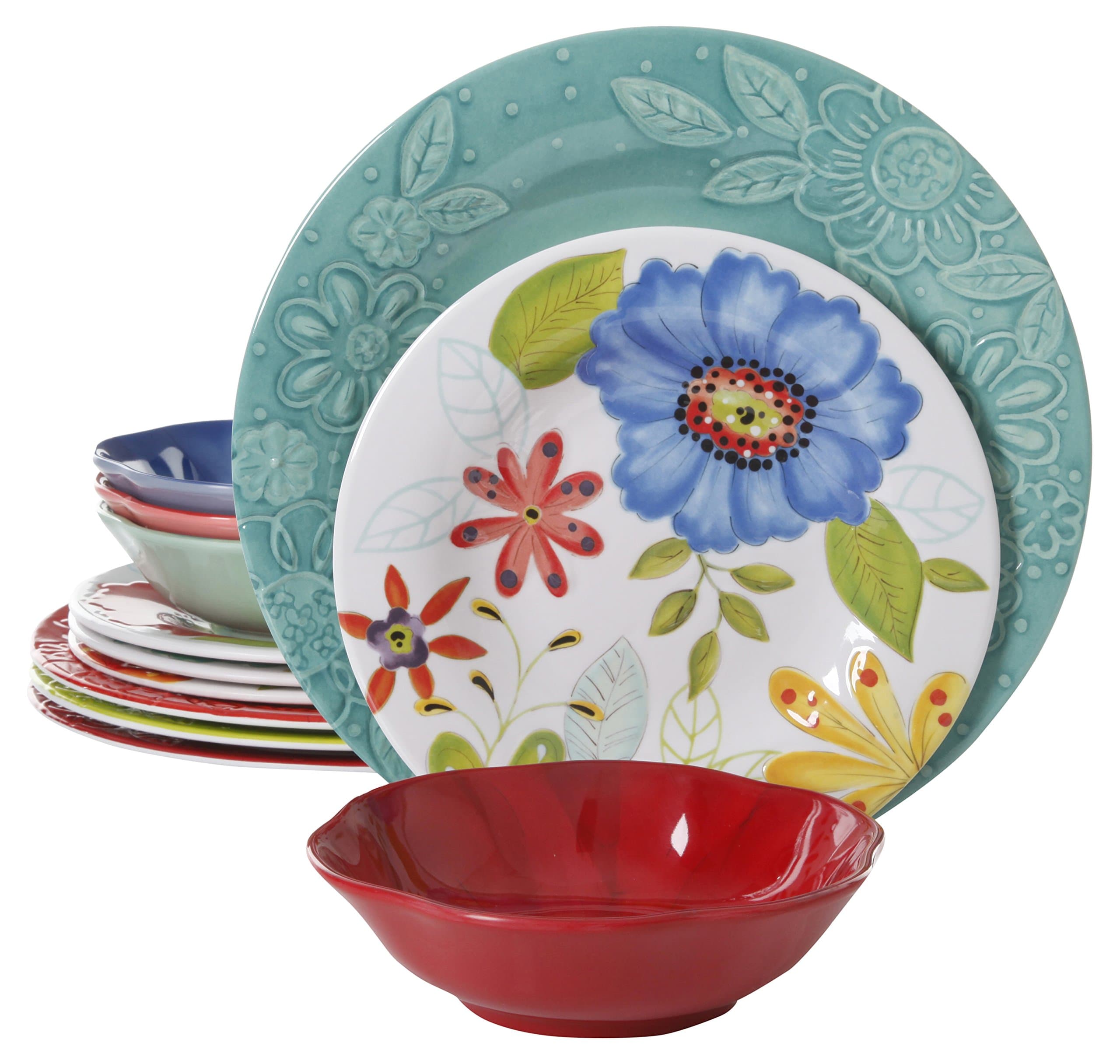 Gibson Studio 116500.12 12 Piece Flora Melamine Dinnerware Set, Mix and Match