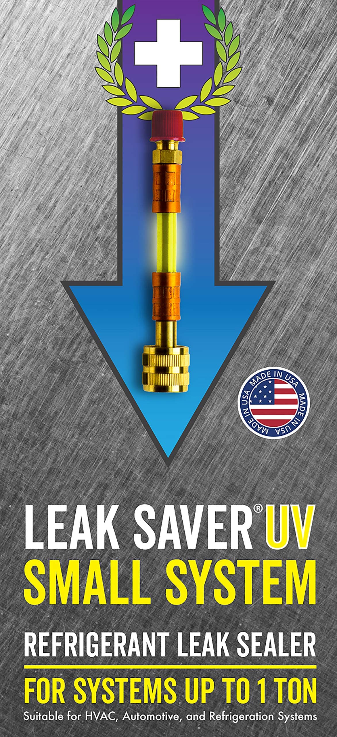 Leak Saver Direct Inject Small System with UV Dye - Refrigerant Leak Sealer - Detects Large Leaks - Ideal for Most Small Home Appliances and HVAC Systems up to 1 Ton - Proudly Made in The USA