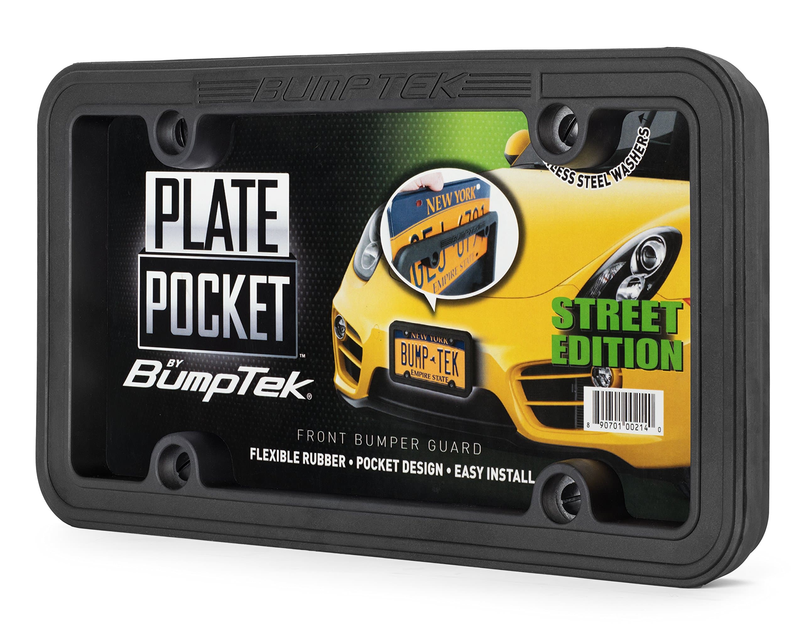 - Plate Pocket by BumpTek - Flexible Rubber Front Bumper Guard, Front Bumper Protection, License Plate Frame. Cushions Parking Bumps! (Street Edition)