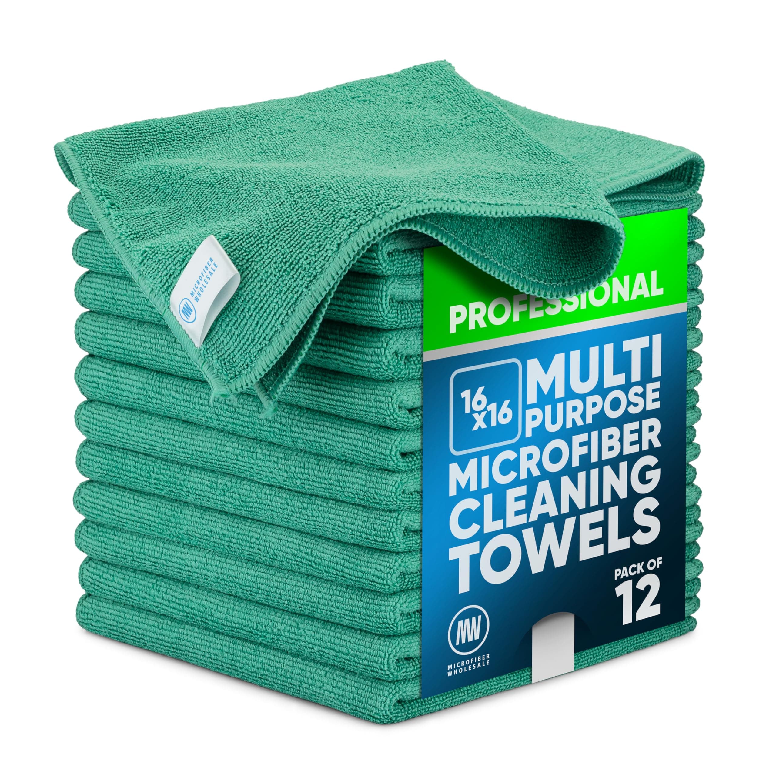Microfiber Wholesale Buff™ Cleaning Cloth | Green (12 Pack) | Size 16" x 16" | All Purpose Towels - Clean, Dust, Polish, Scrub, Absorbent
