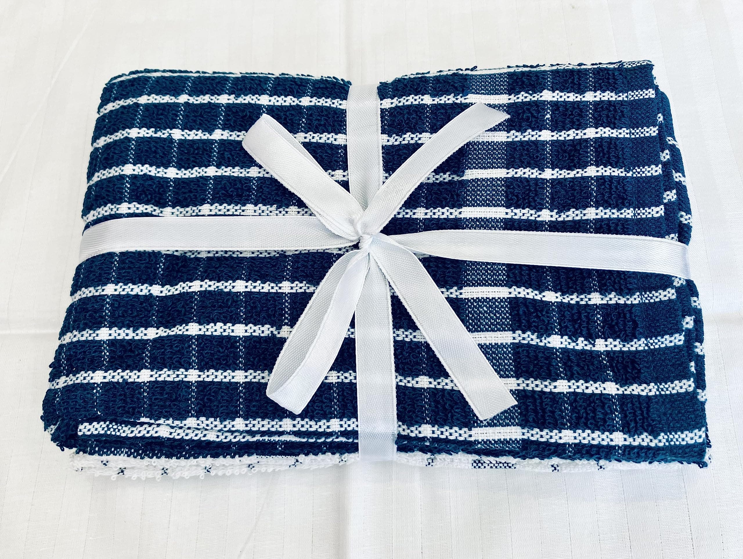 100% Cotton Terry Towelling Tea Towels with Hanging Loop | Set of 2| Kitchen Hand Towels Dish Cloth Super Absorbent Soft Touch | Gift Packed Tea Towels (DARK Blue)