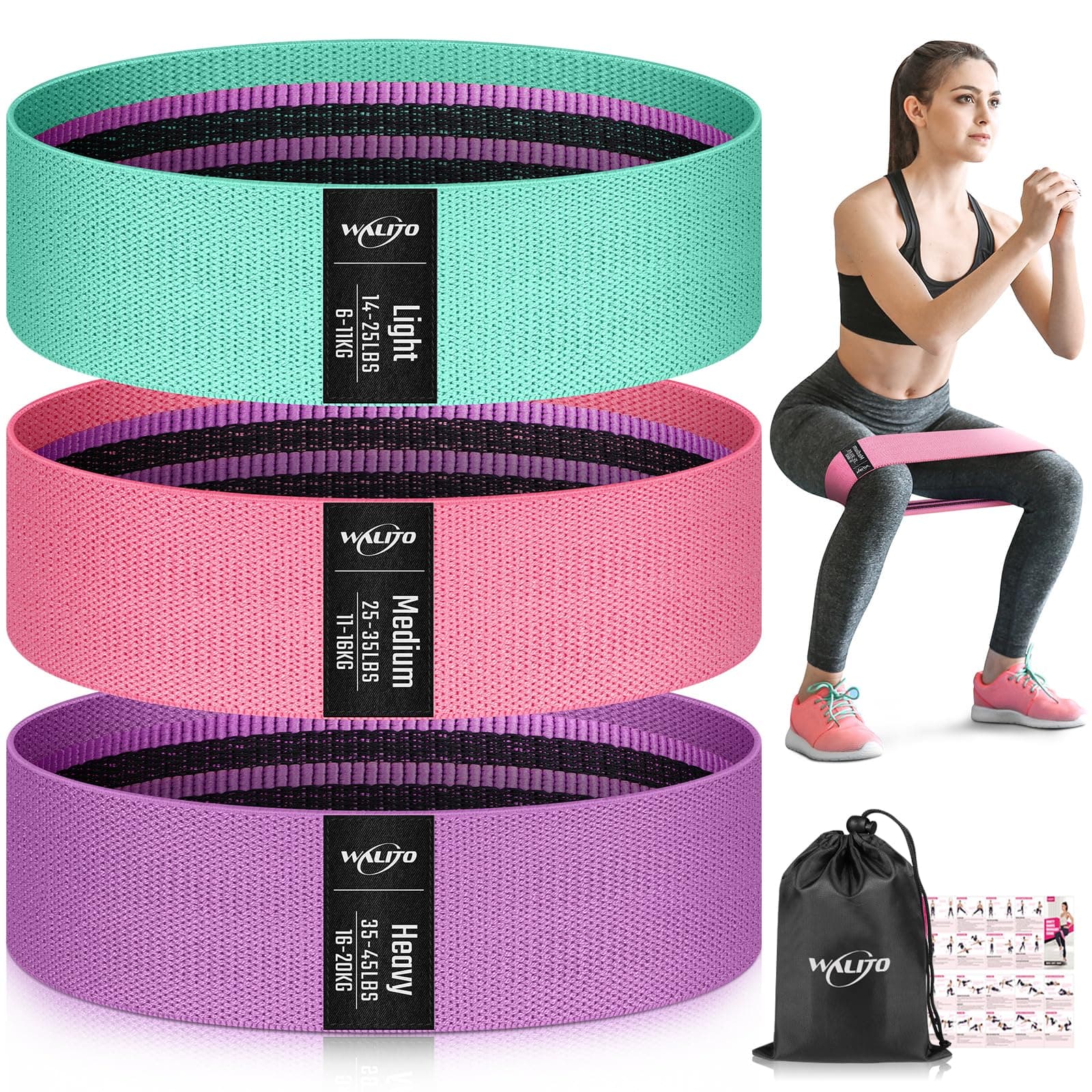 WALITO Resistance Bands for Legs and Butt, Fabric Exercise Loop Bands Yoga, Pilates, Rehab, Fitness and Home Workout, Strength Bands for Booty