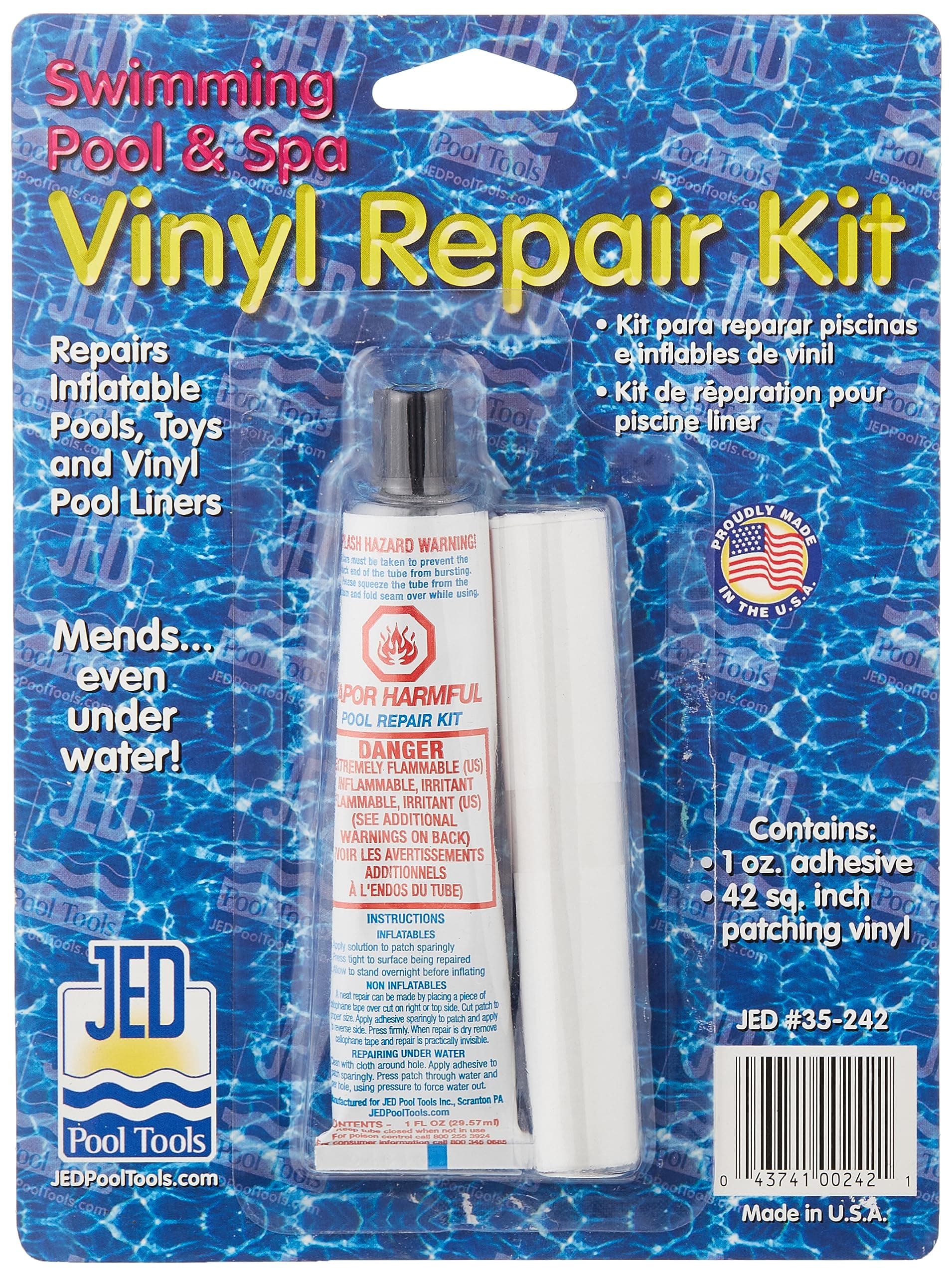 JED Pool Tools 35-242 Pool Liner Repair Kit, 1 Oz. Tube, 42 Sq. in. Patch
