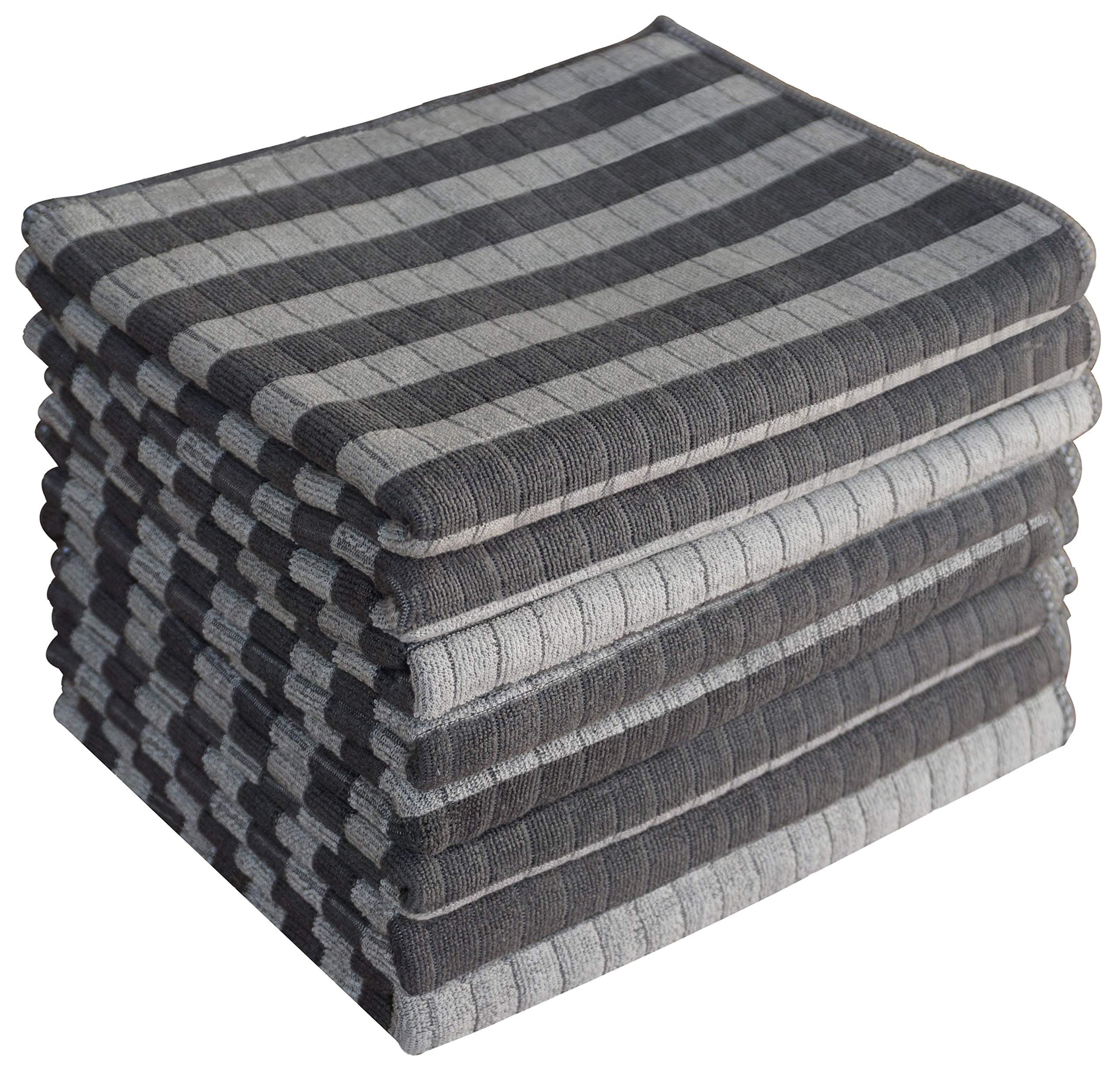 Gryeer Bamboo and Microfibre Tea Towels, Super Soft, Absorbent Kitchen Towels, 45x65cm, Pack of 8, Gray